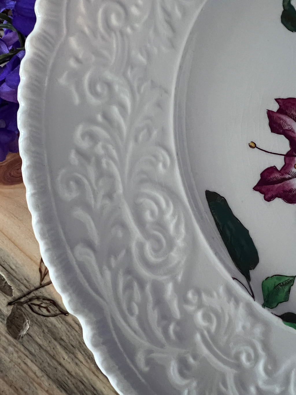 Cauldon England "Garland" Pink Floral Embossed Dinner Plate