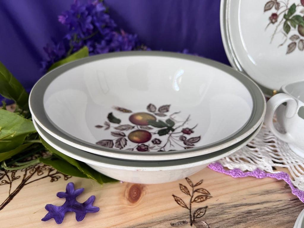 Vintage Alfred Meakin Hereford Ironstone 14 -Piece Set | Harvest Fruit & Sage Green Rim  | Two Serving Bowls, Platter, Cream, Sugar