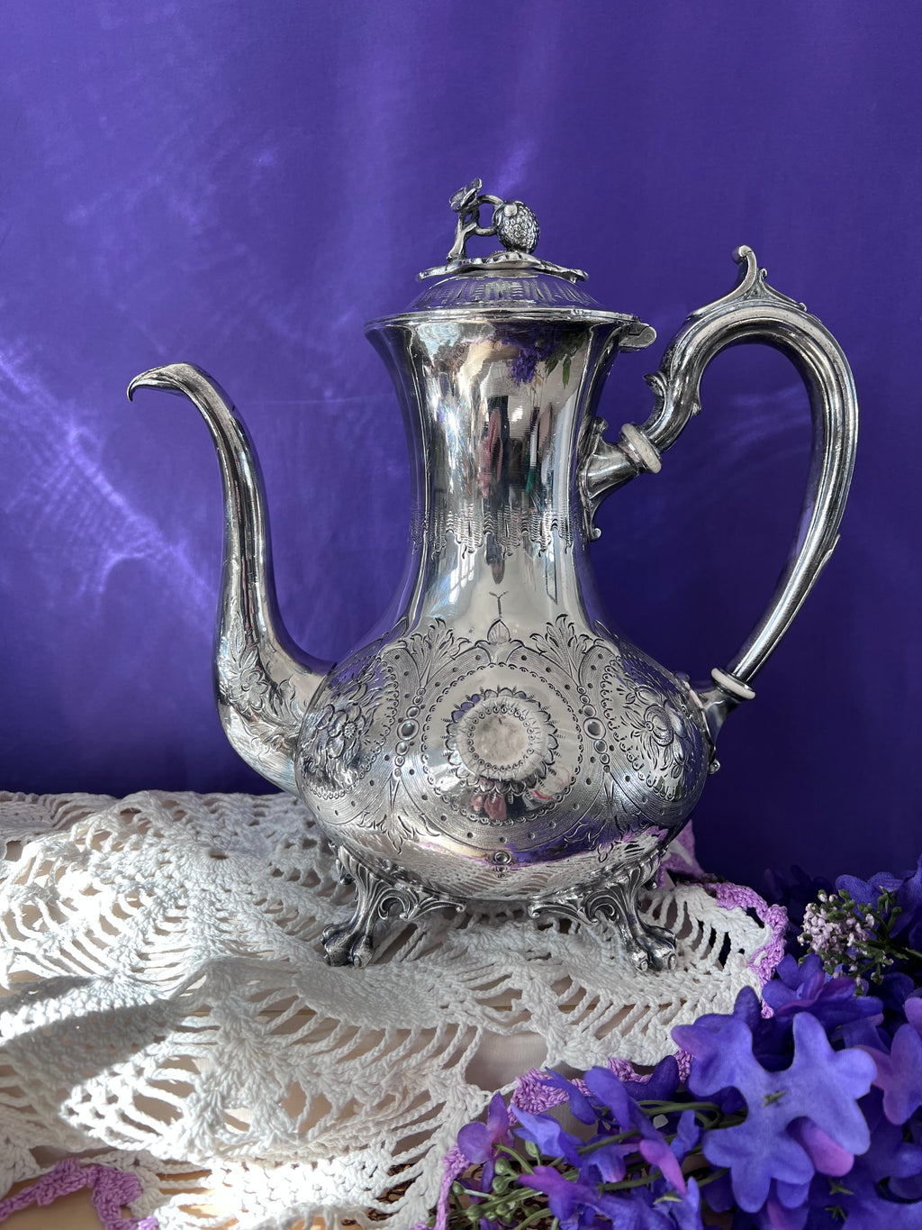 Restored F.B. Rogers "Strawberry" 4-Piece Silver Tea & Coffee Service | Victorian Style