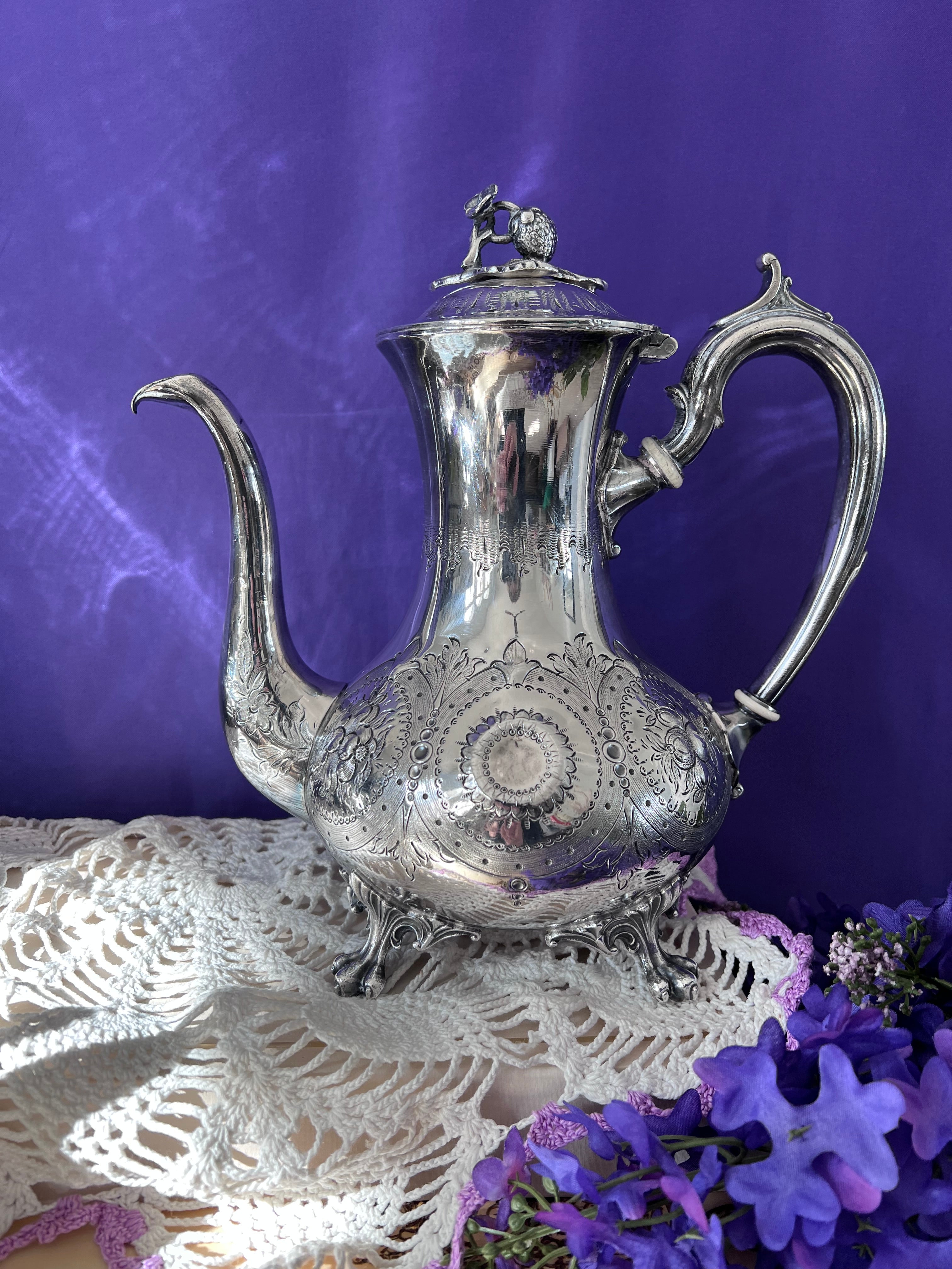 Restored F.B. Rogers "Strawberry" 4-Piece Silver Tea & Coffee Service | Victorian Style