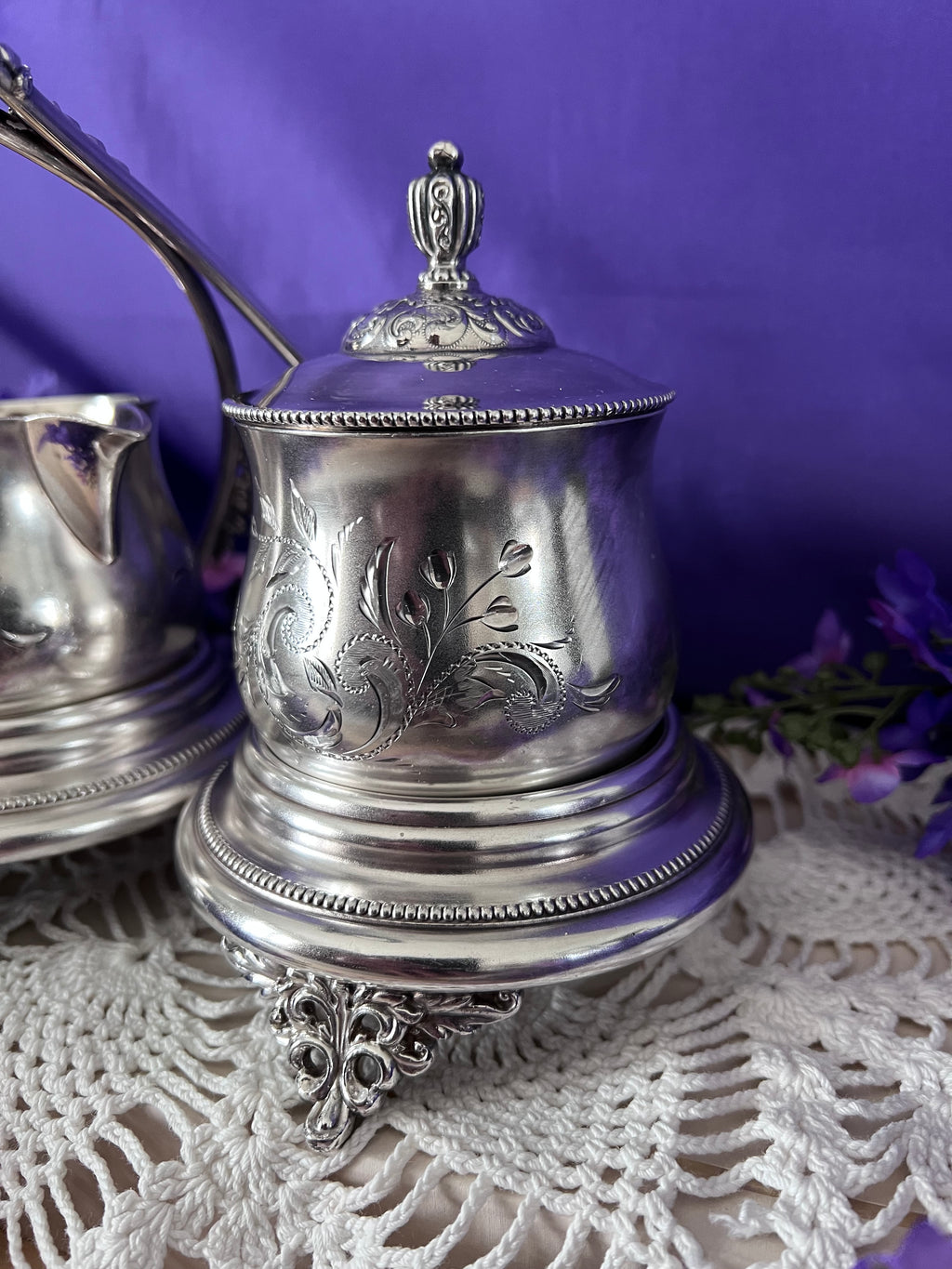 Meriden Britannia Silver Sugar & Cream Service | Victorian Silver Plate | The Lilac Bloom Vintage