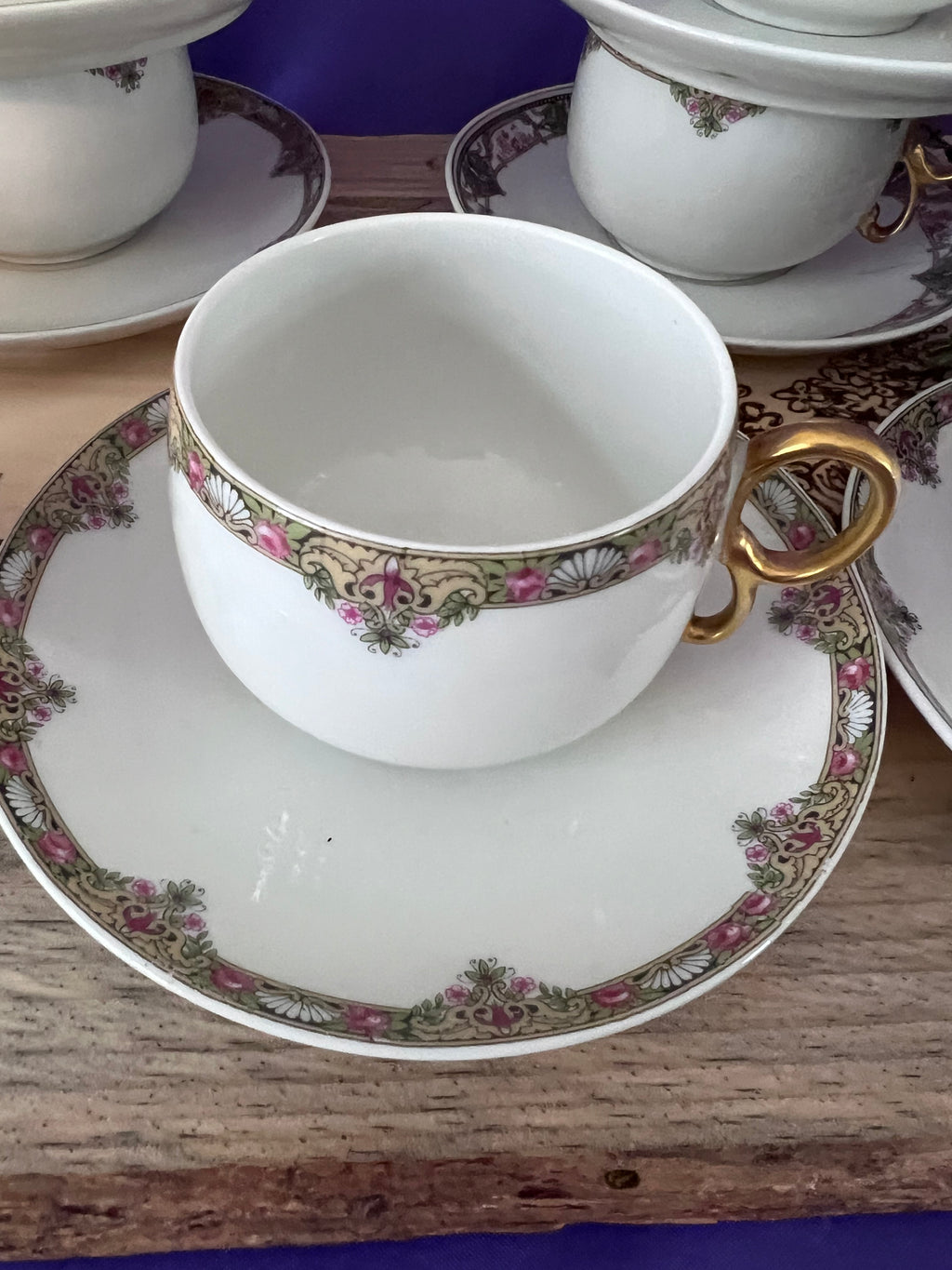Antique Elite Works Limoges Tea Service for 10 – Pink Rose & Gold Filigree – 24 Pieces – Circa 1900