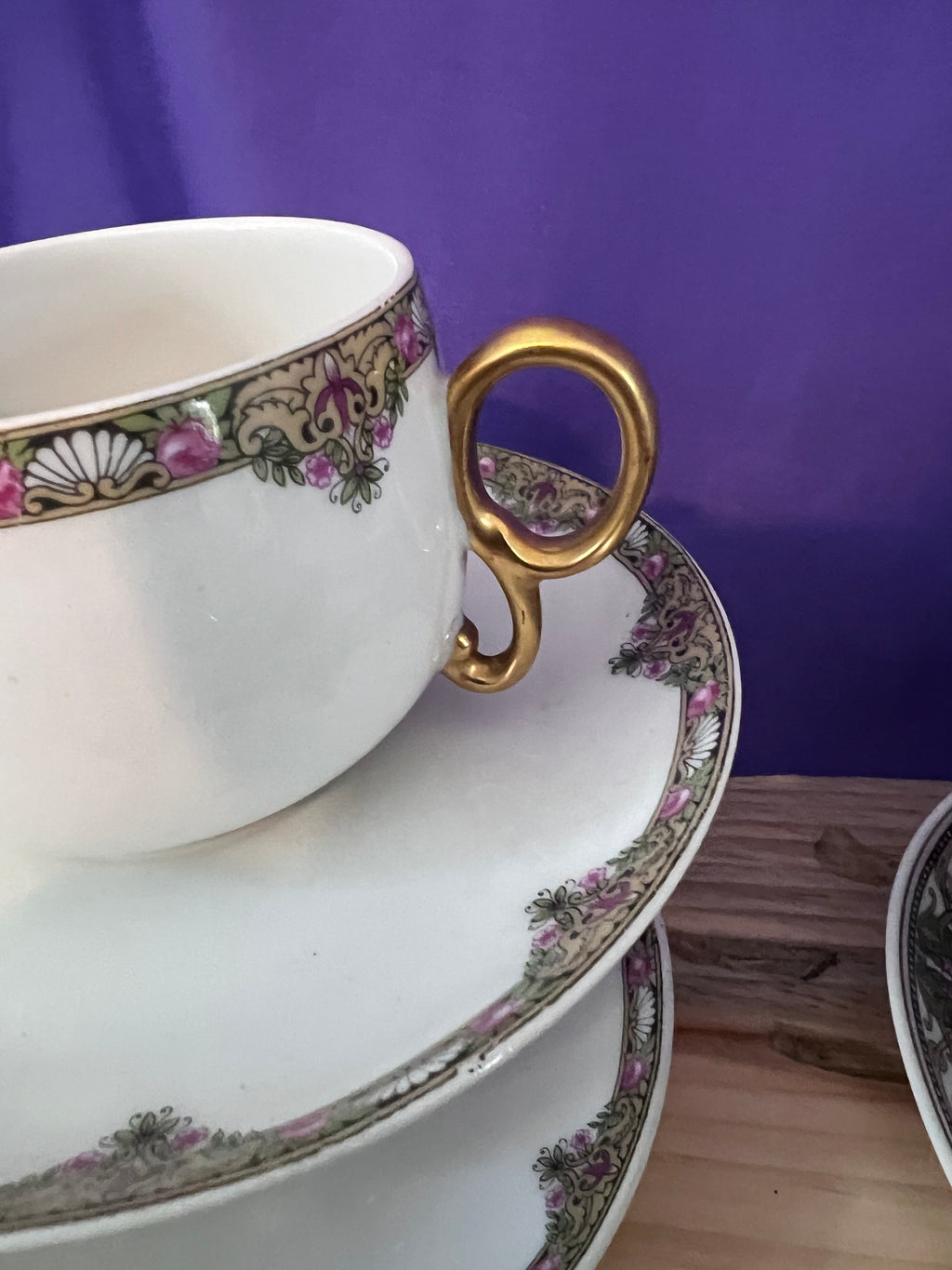 Antique Elite Works Limoges Tea Service for 10 – Pink Rose & Gold Filigree – 24 Pieces – Circa 1900