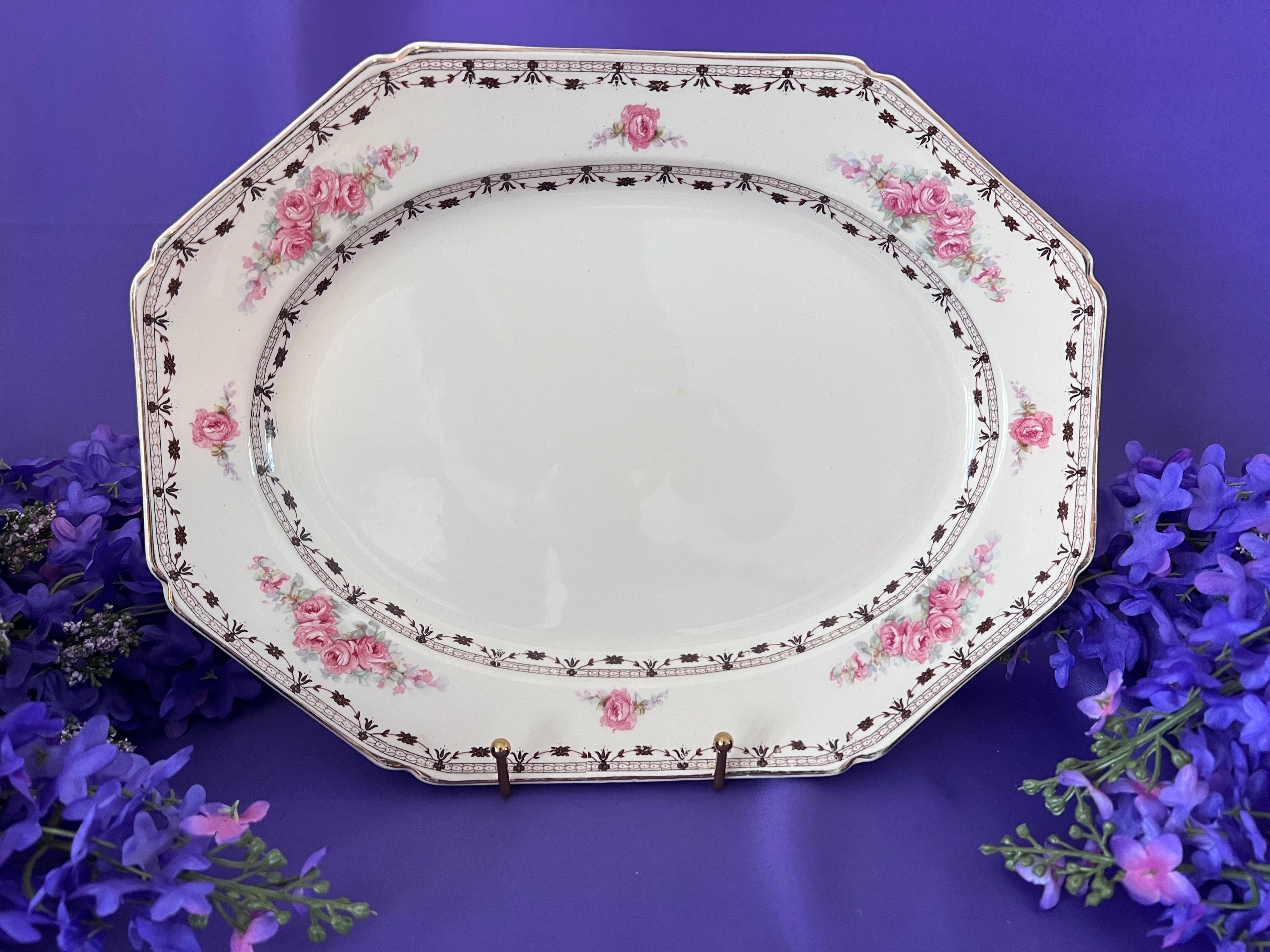 Thomas Hughes Coronation Rose China – Pink Rose English Ironstone, 1930s Unicorn Mark