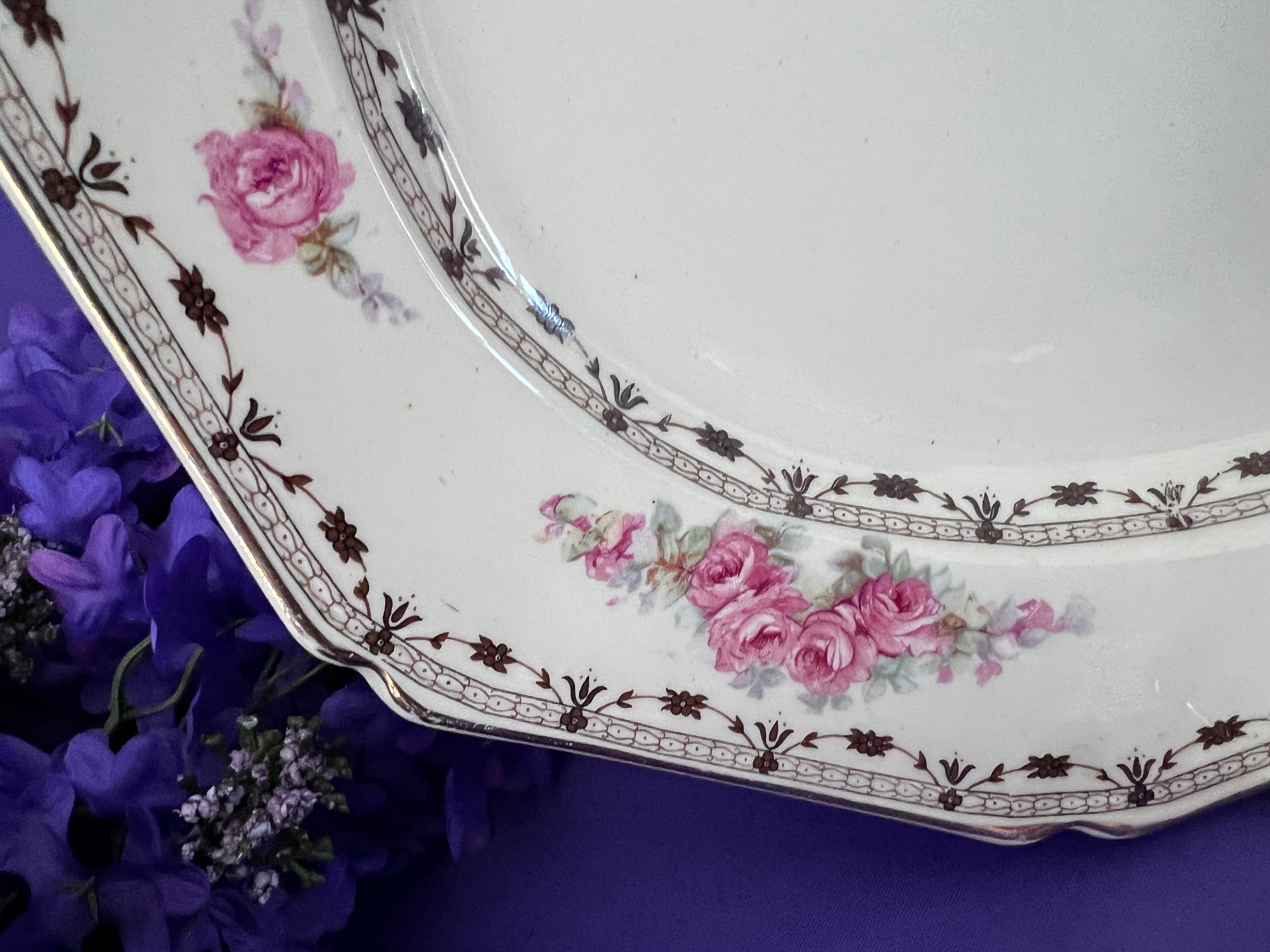 Thomas Hughes Coronation Rose China – Pink Rose English Ironstone, 1930s Unicorn Mark