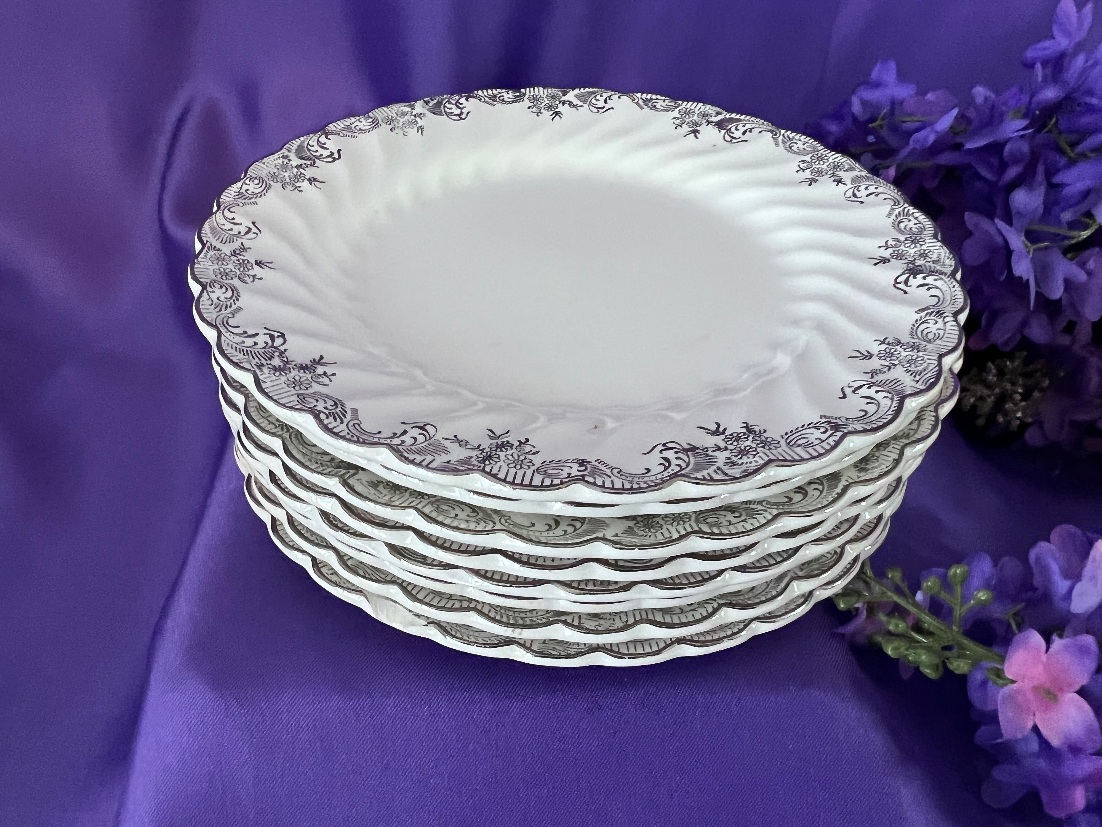 Vintage Johnson Bros Regency Tea & Dinner Service – 8 Place Settings – Silver Scroll & Scalloped Edge