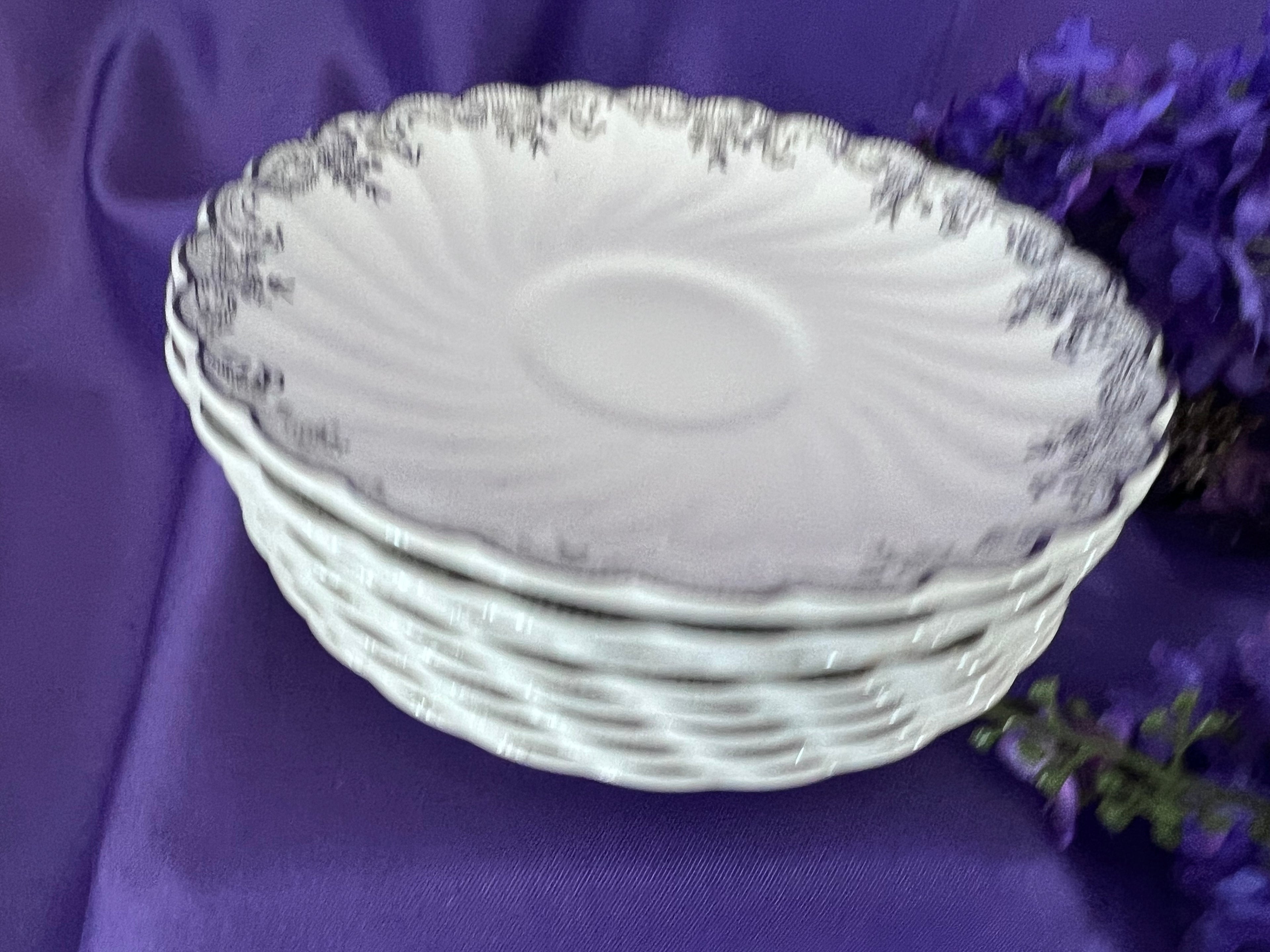 Vintage Johnson Bros Regency Tea & Dinner Service – 8 Place Settings – Silver Scroll & Scalloped Edge