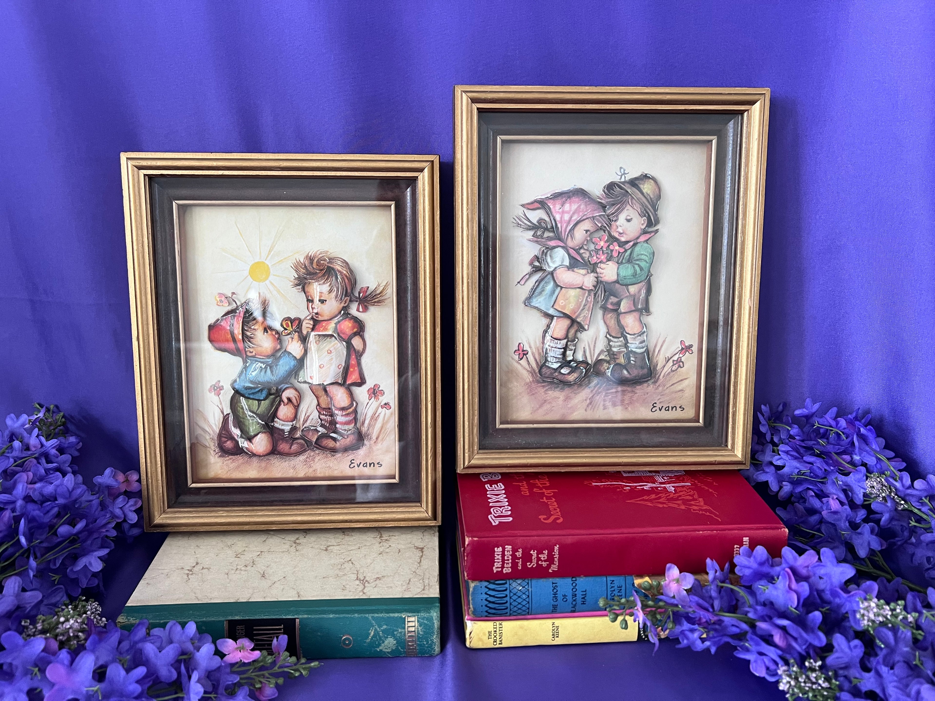 Vintage 1980s 3D Paper Tole Art - Pair of Framed Mabel Lucie Attwell Illustrations