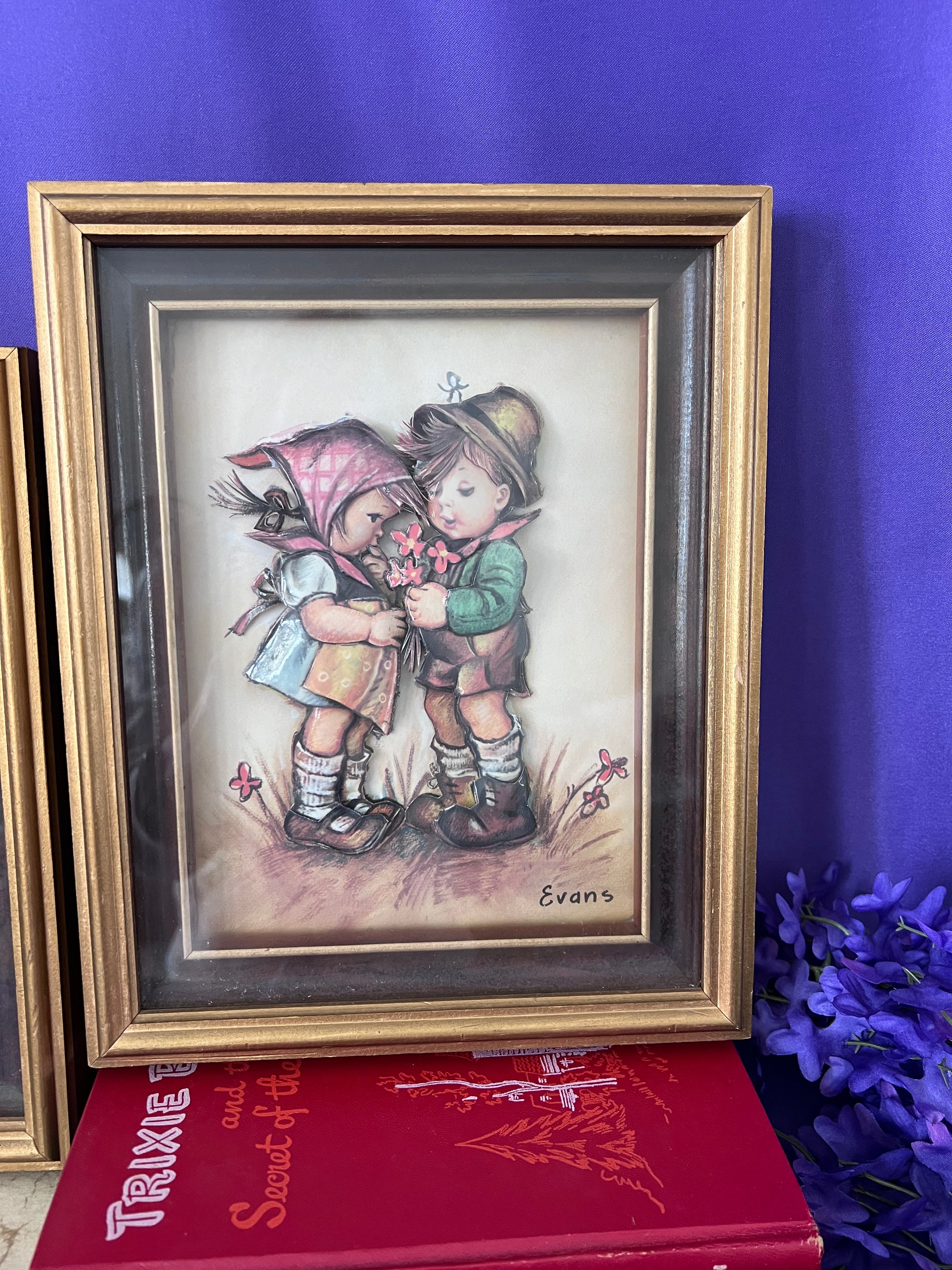 Vintage 1980s 3D Paper Tole Art - Pair of Framed Mabel Lucie Attwell Illustrations