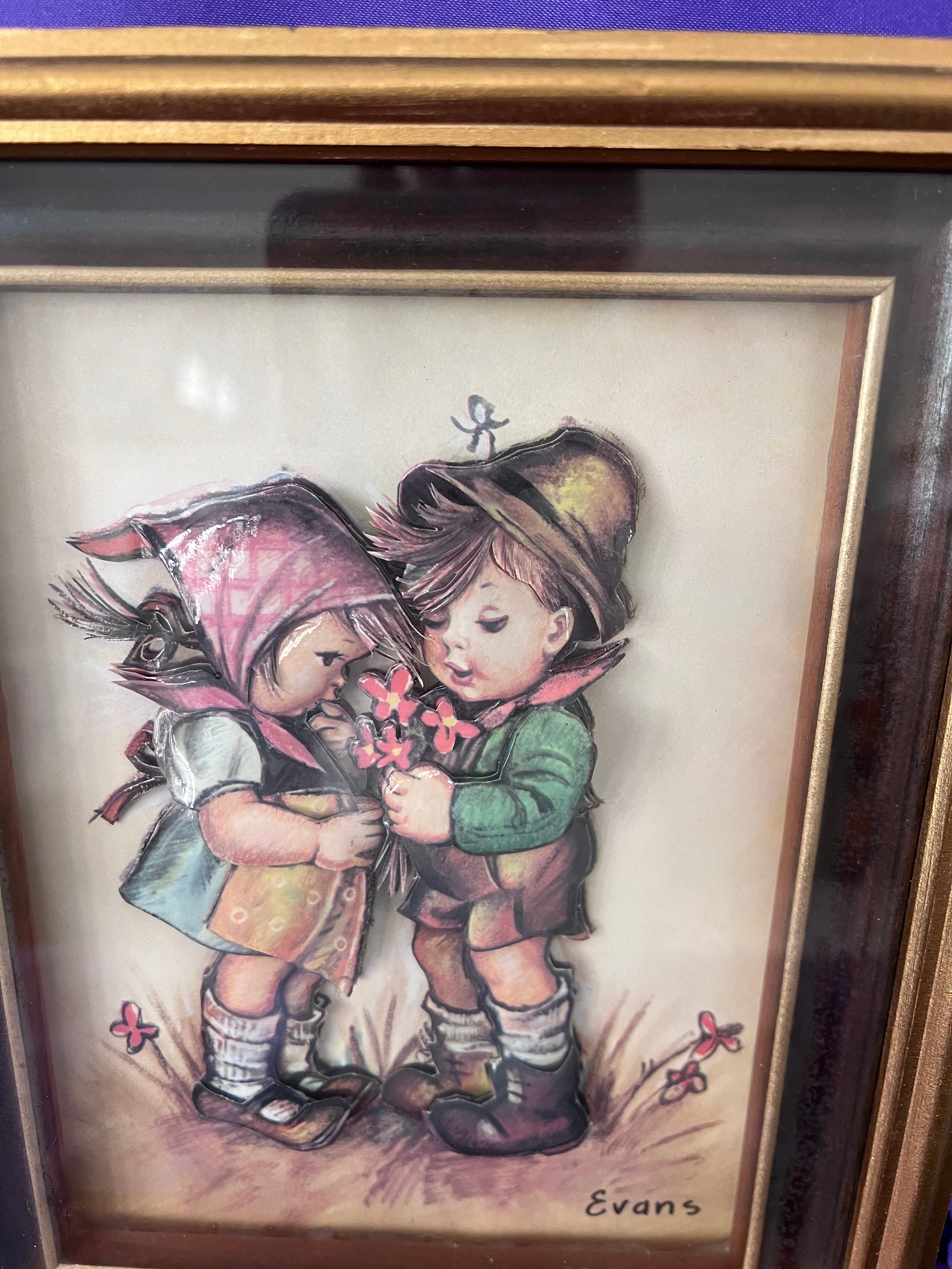Vintage 1980s 3D Paper Tole Art - Pair of Framed Mabel Lucie Attwell Illustrations