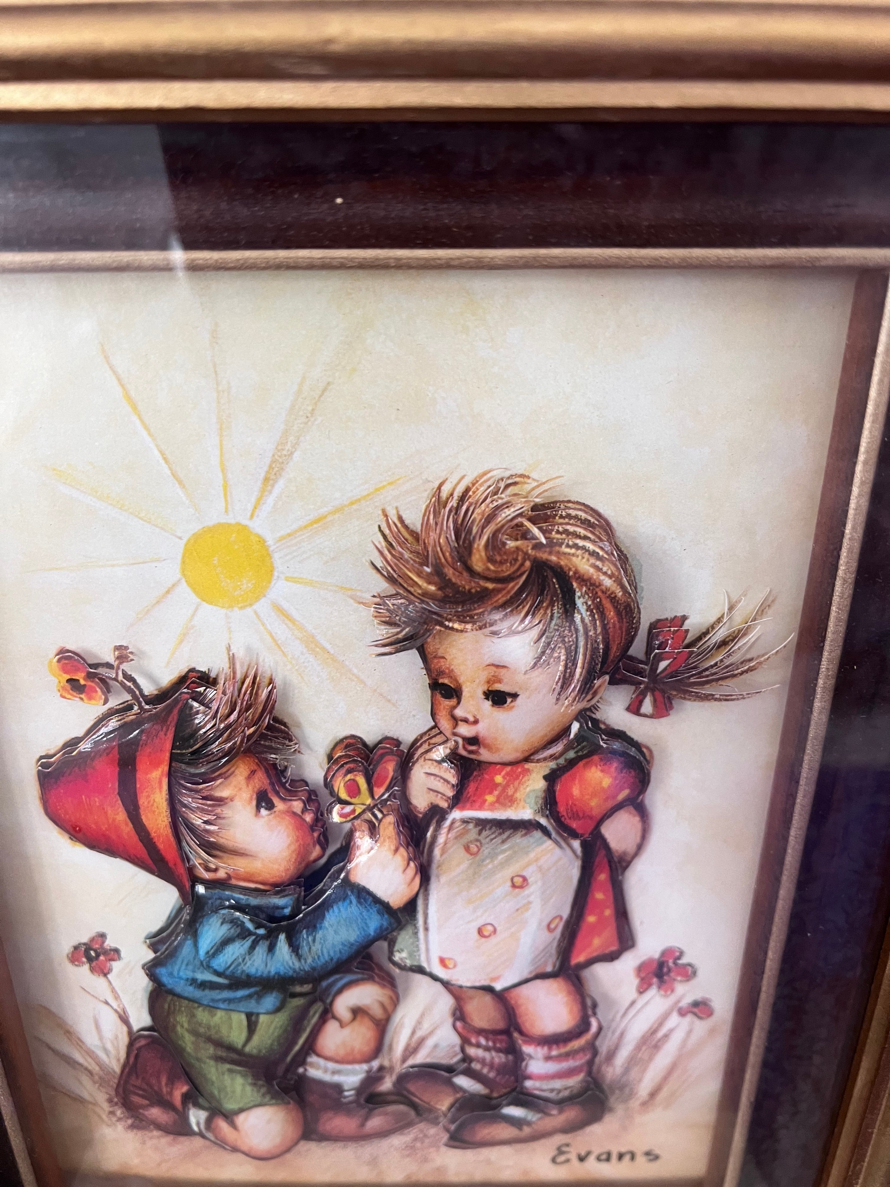 Vintage 1980s 3D Paper Tole Art - Pair of Framed Mabel Lucie Attwell Illustrations