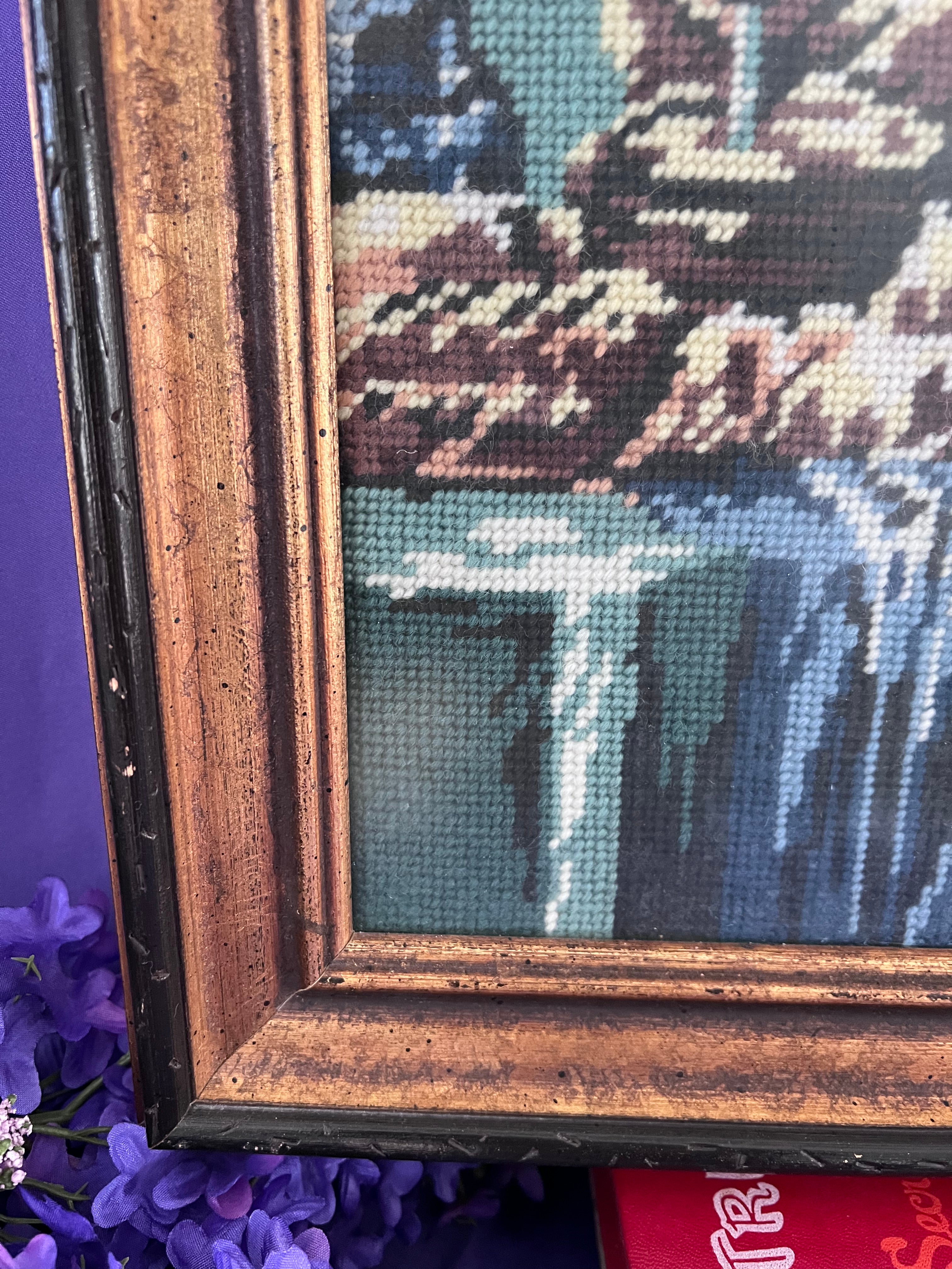 Vintage Needlepoint “The Milkmaid” after Vermeer – Framed Mid-Century Wall Art