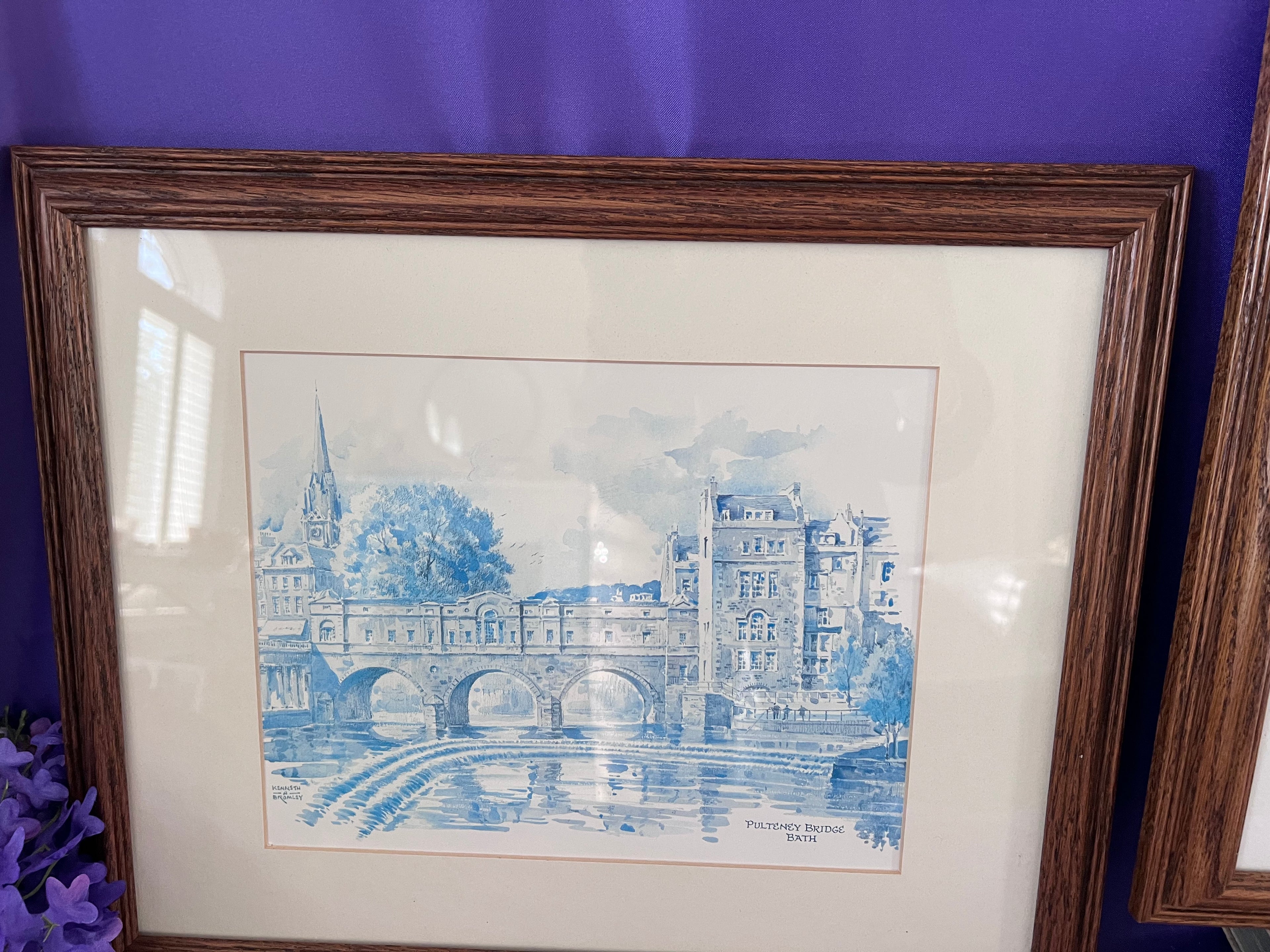 Vintage Kenneth A. Bromley Framed Prints – Pulteney Bridge & Bath Abbey, Bath England – Pair