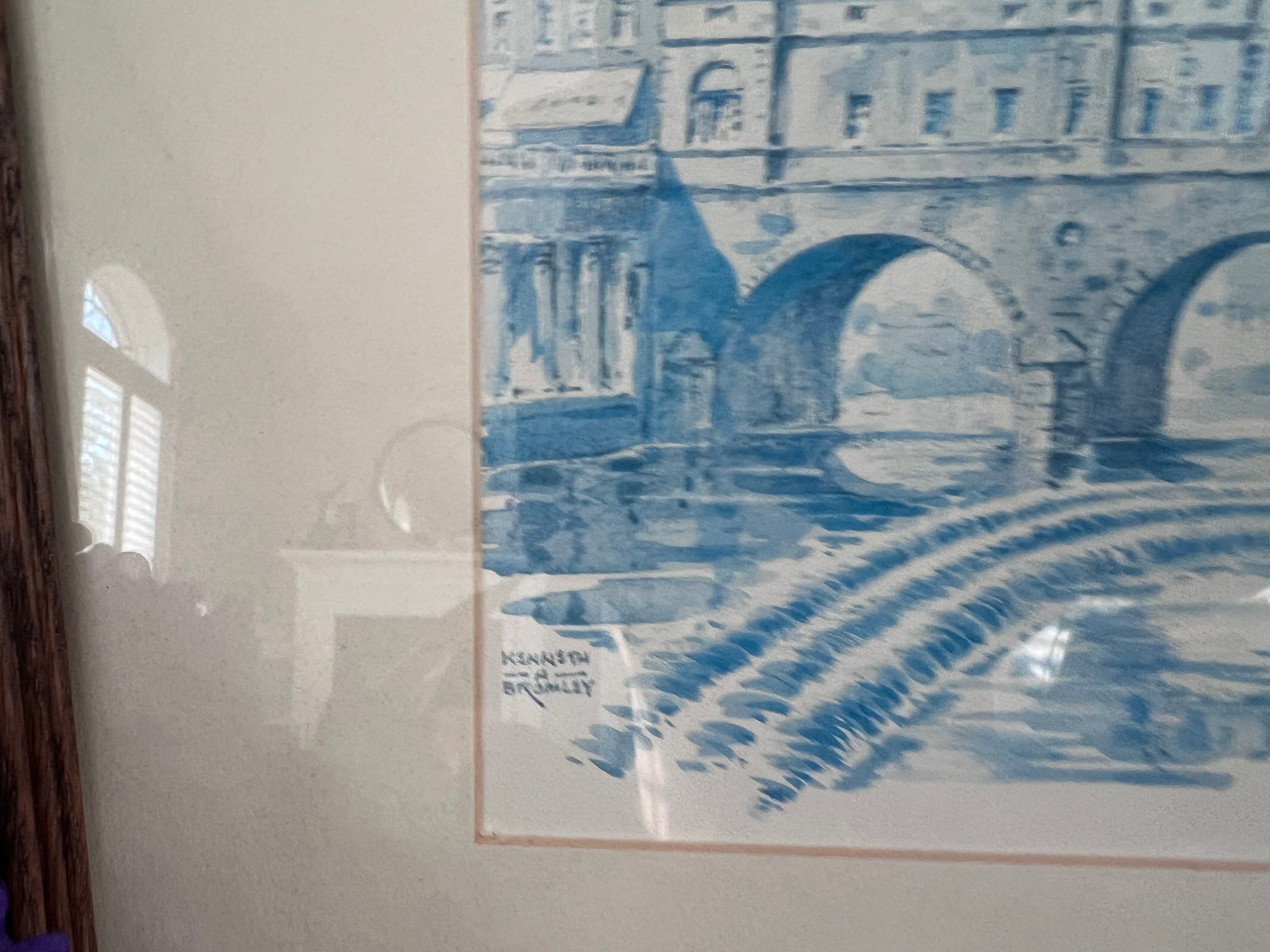 Vintage Kenneth A. Bromley Framed Prints – Pulteney Bridge & Bath Abbey, Bath England – Pair