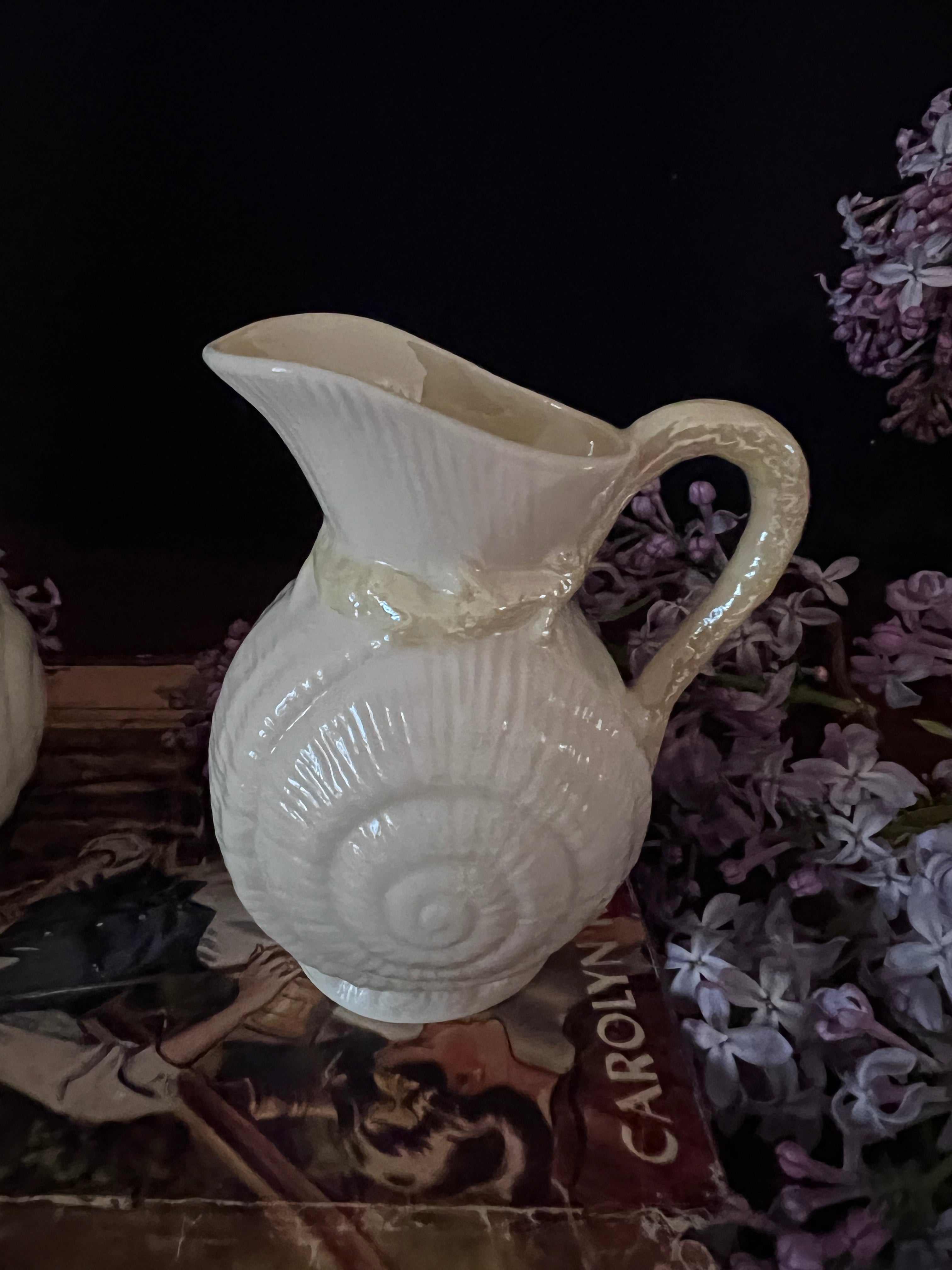 Belleek Ireland Neptune Shell Creamer and Sugar Bowl Set - Tridacna Pattern Parian China