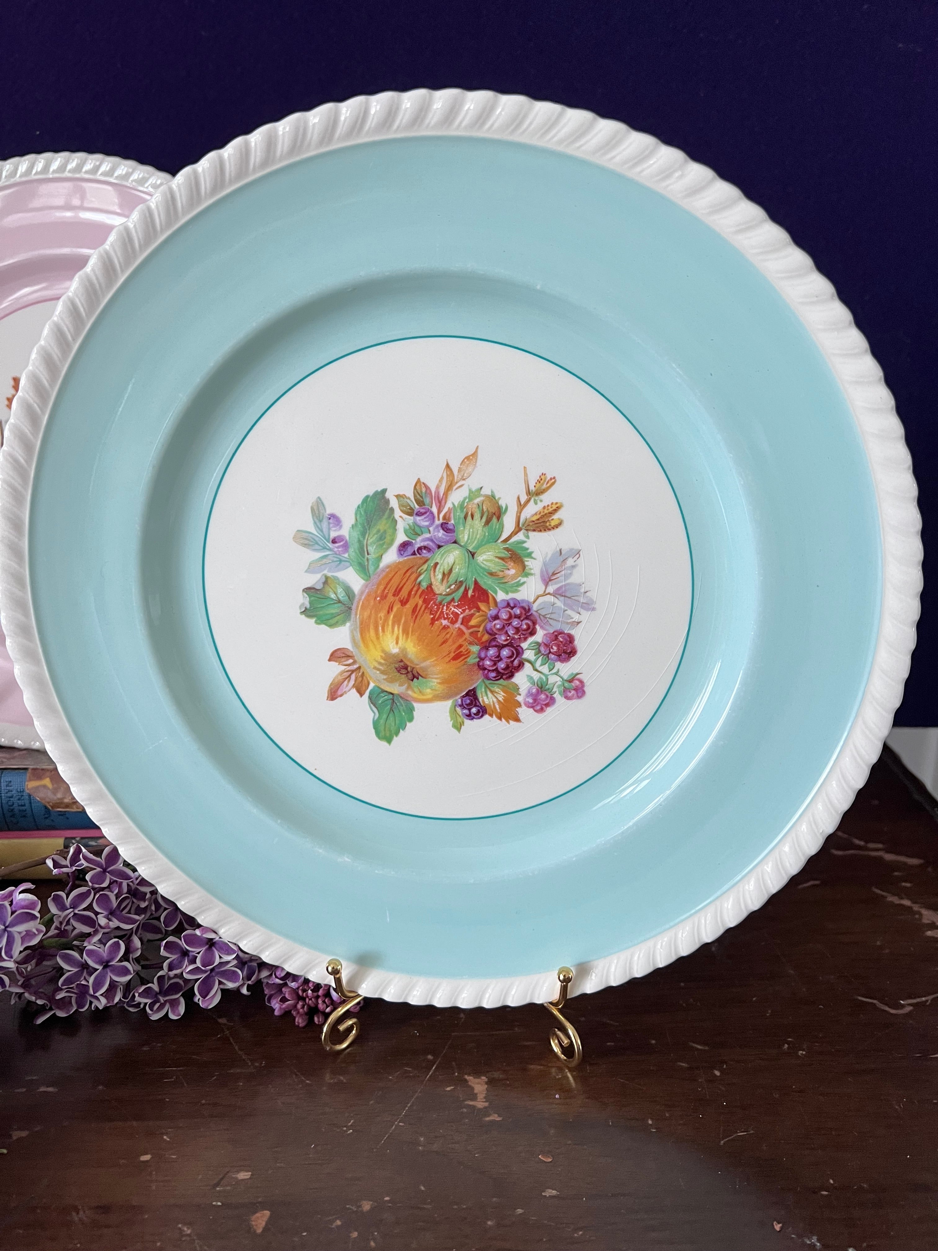 Vintage Johnson Brothers "Old English" Pastel Fruit Plates - Set of 4 | Grandmillennial Shabby Chic English Ironstone Dessert Plates | Pink, Blue, Green, Peach