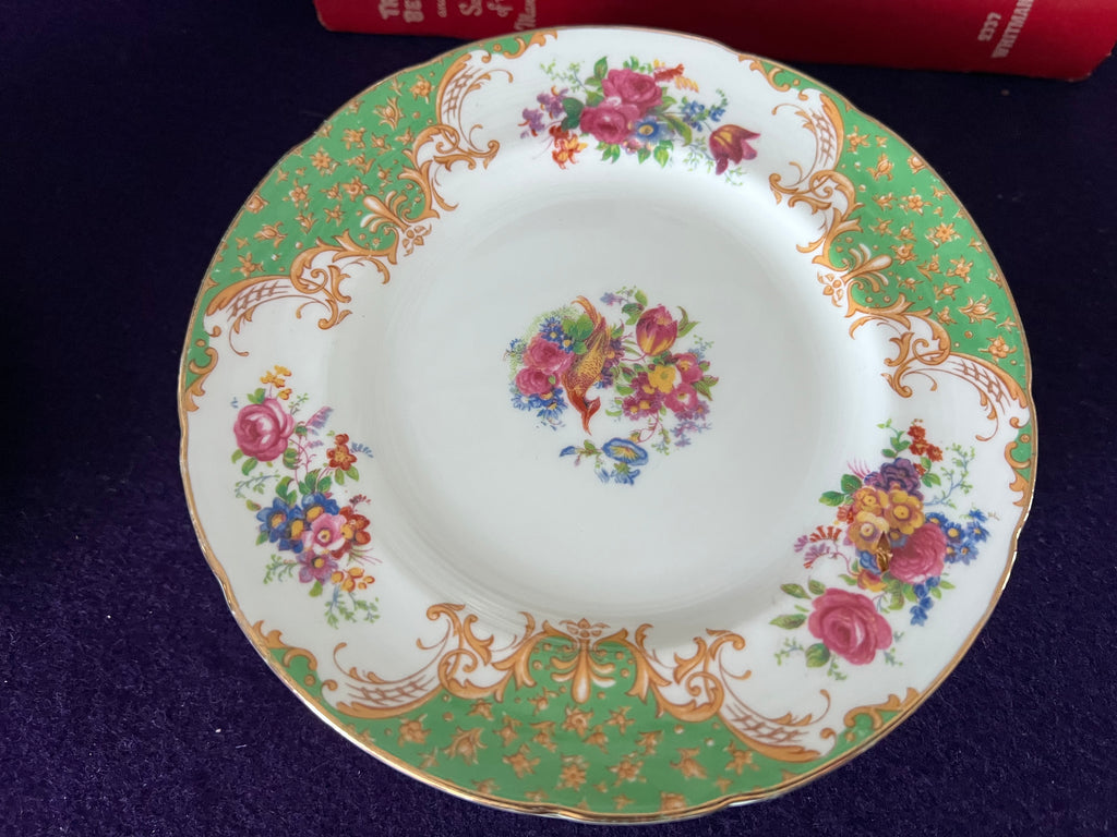 Vintage Paragon "Rockingham Green" Fine Bone China Tea Set – Service for Two with Creamer, Sugar, and 6 Plates – Bird of Paradise