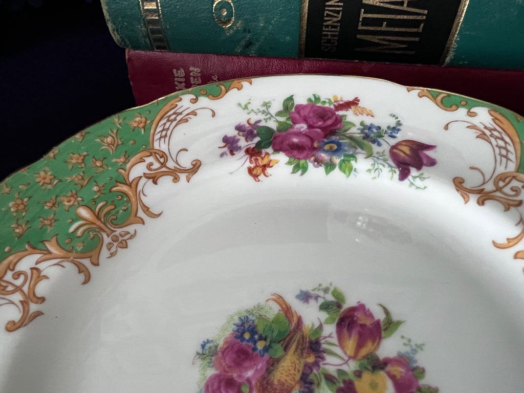 Vintage Paragon "Rockingham Green" Fine Bone China Tea Set – Service for Two with Creamer, Sugar, and 6 Plates – Bird of Paradise