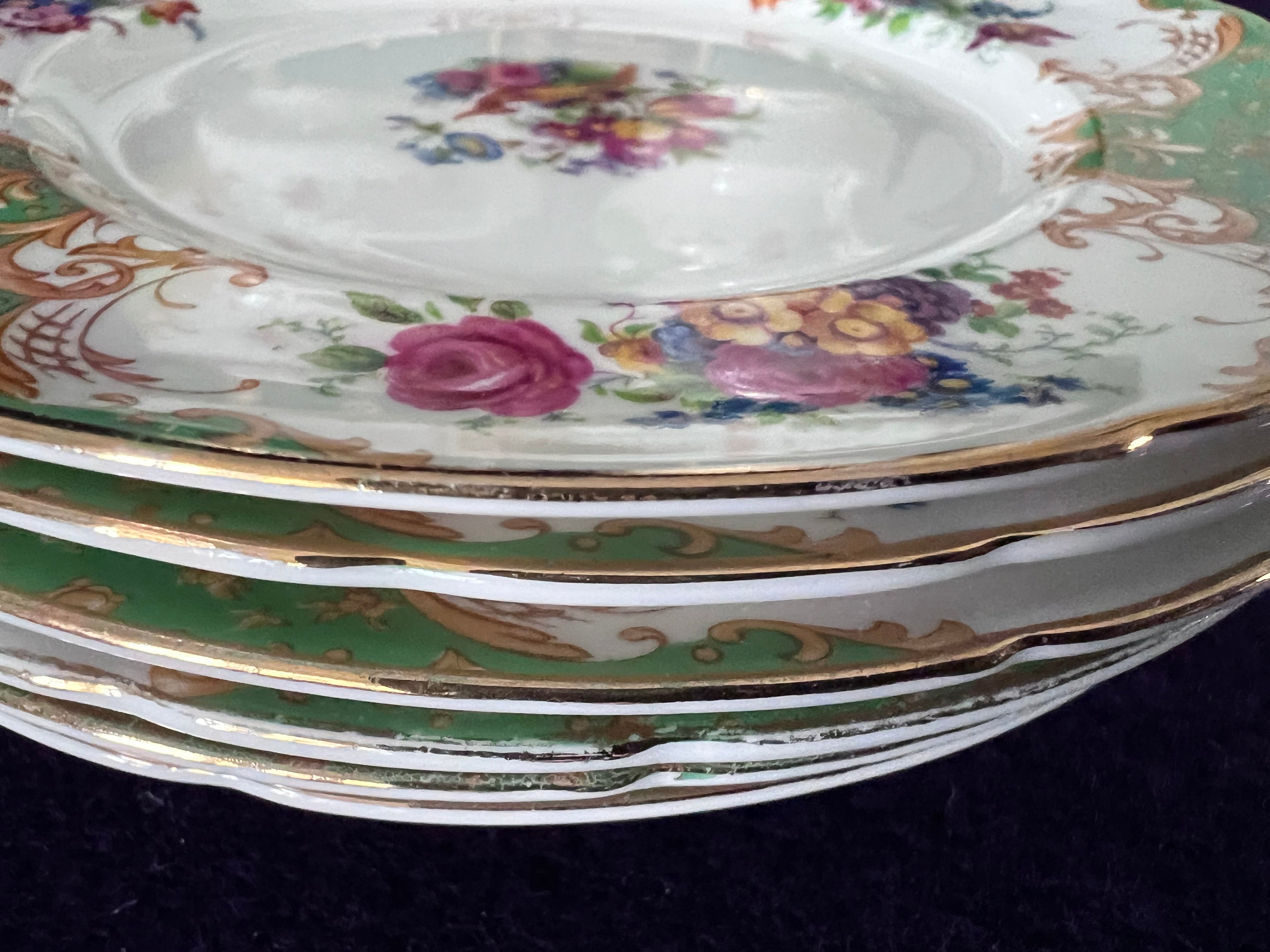 Vintage Paragon "Rockingham Green" Fine Bone China Tea Set – Service for Two with Creamer, Sugar, and 6 Plates – Bird of Paradise