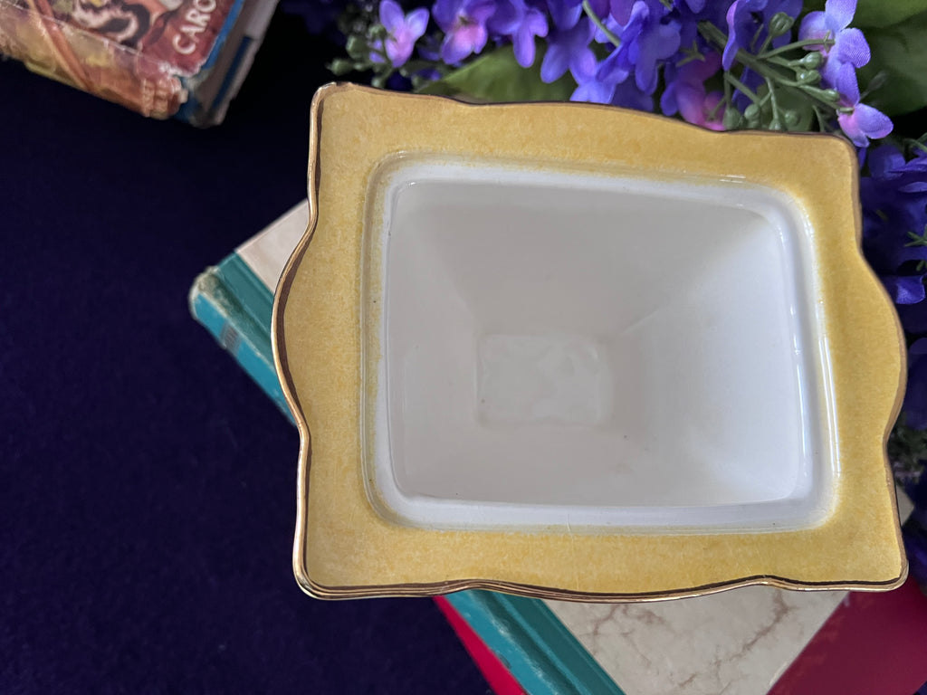 Vintage Royal Winton Grimwades Yellow Rosebud Footed Trinket Box - Made in England 1940s