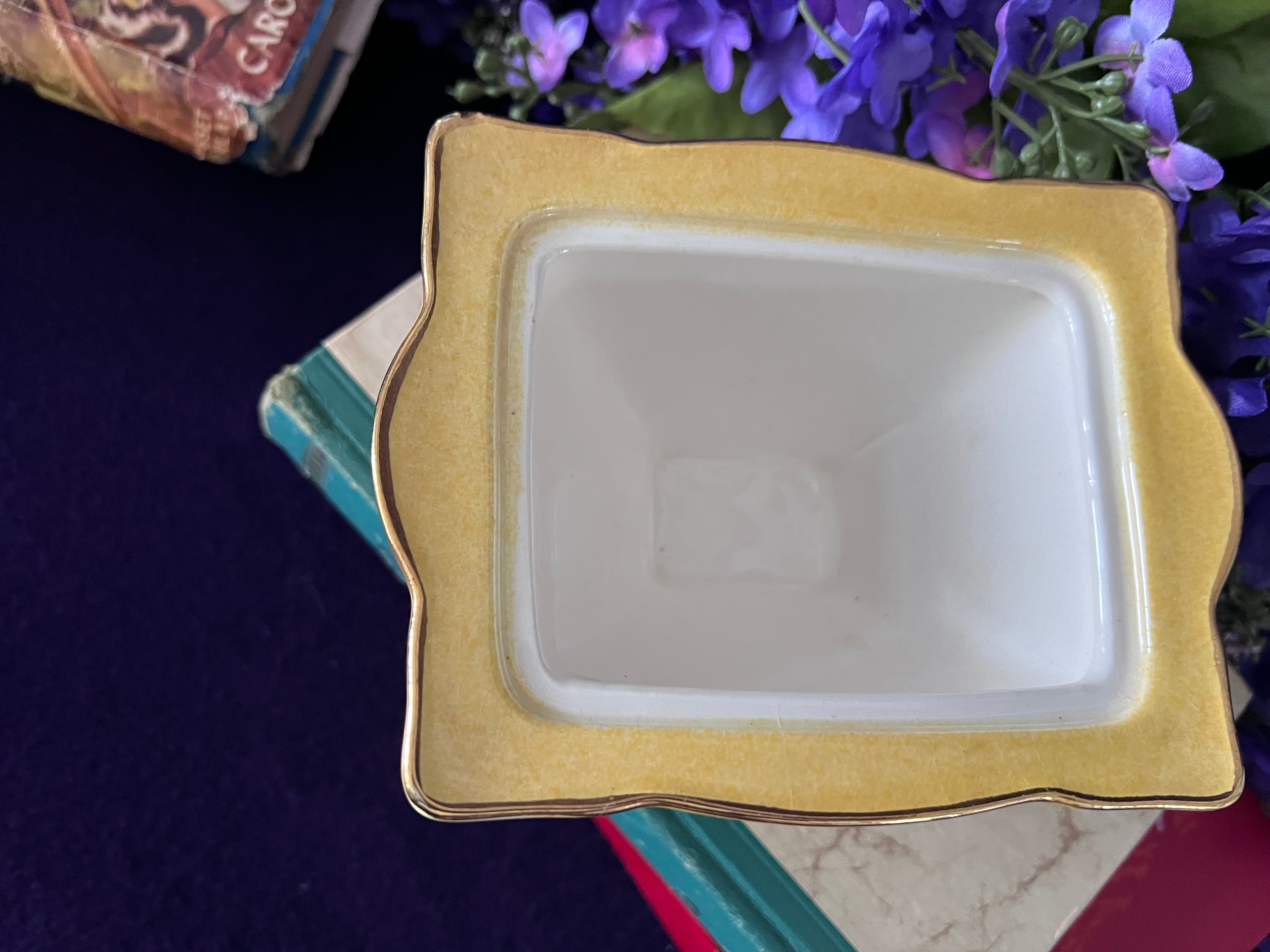 Vintage Royal Winton Grimwades Yellow Rosebud Footed Trinket Box - Made in England 1940s