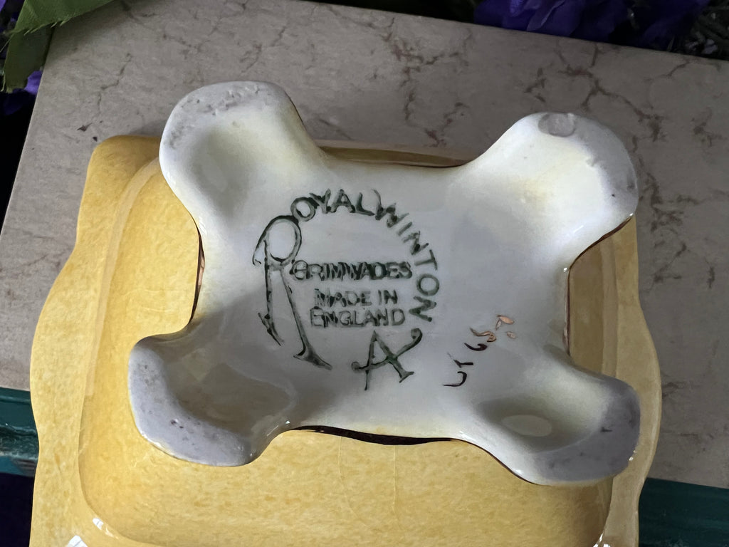Vintage Royal Winton Grimwades Yellow Rosebud Footed Trinket Box - Made in England 1940s