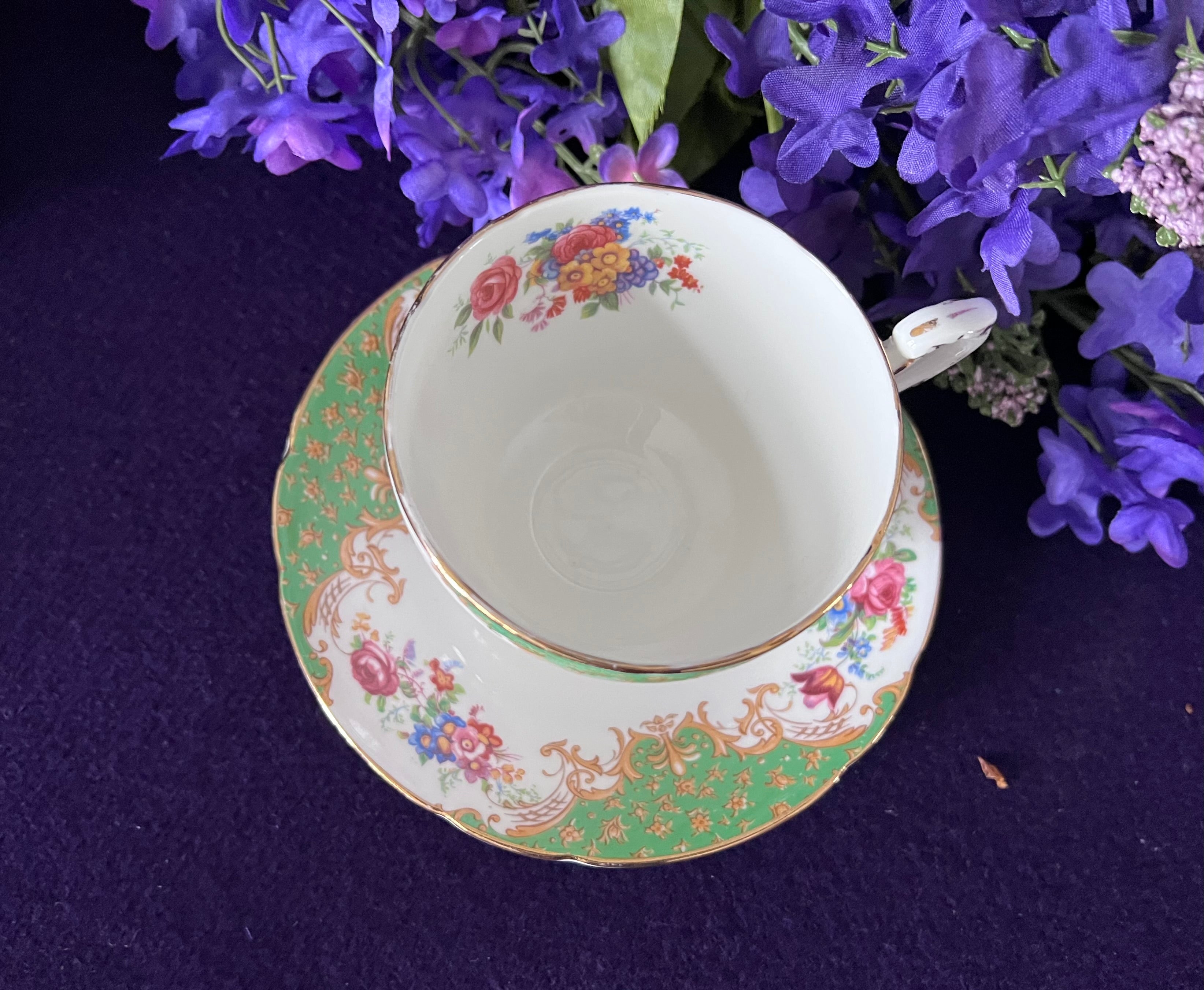 Vintage Paragon "Rockingham Green" Fine Bone China Tea Set – Service for Two with Creamer, Sugar, and 6 Plates – Bird of Paradise