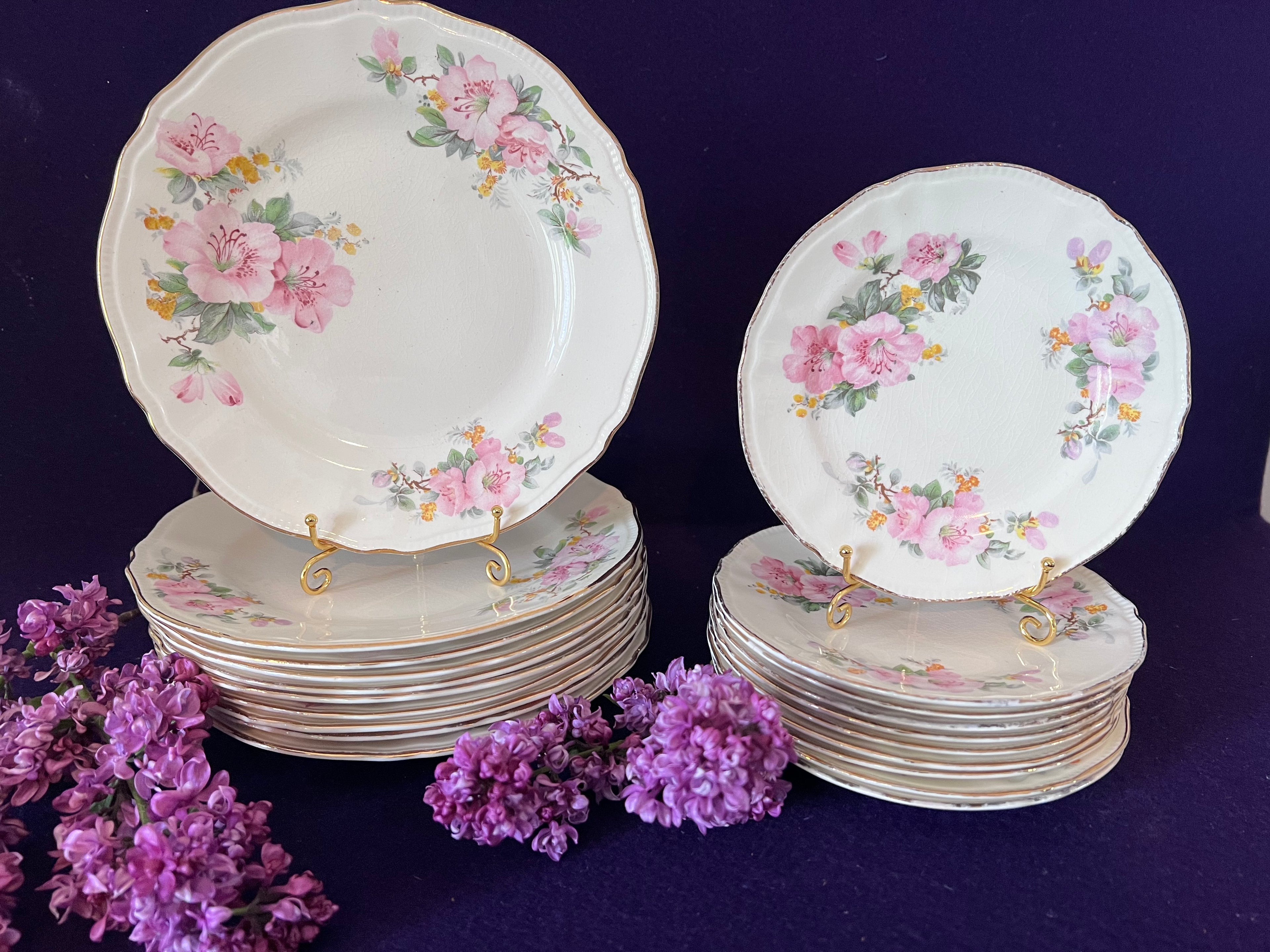 Vintage Sovereign Potters Apple Blossom Plates - Set of 10 Salad & 10 Bread Plates, Mid-Century Canadian Earthenware, Grandmillennial Tea Party