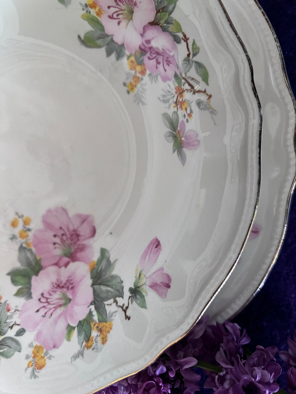 Vintage Sovereign Potters Apple Blossom Soup & Sandwich Set - Service for 4, Dinner Plates & Rimmed Soup Bowls, Canadian Earthenware