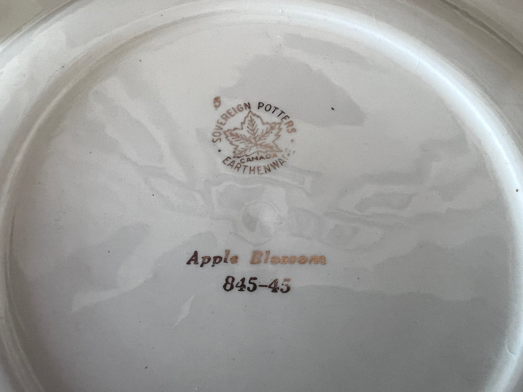 Vintage Sovereign Potters Apple Blossom Soup & Sandwich Set - Service for 4, Dinner Plates & Rimmed Soup Bowls, Canadian Earthenware