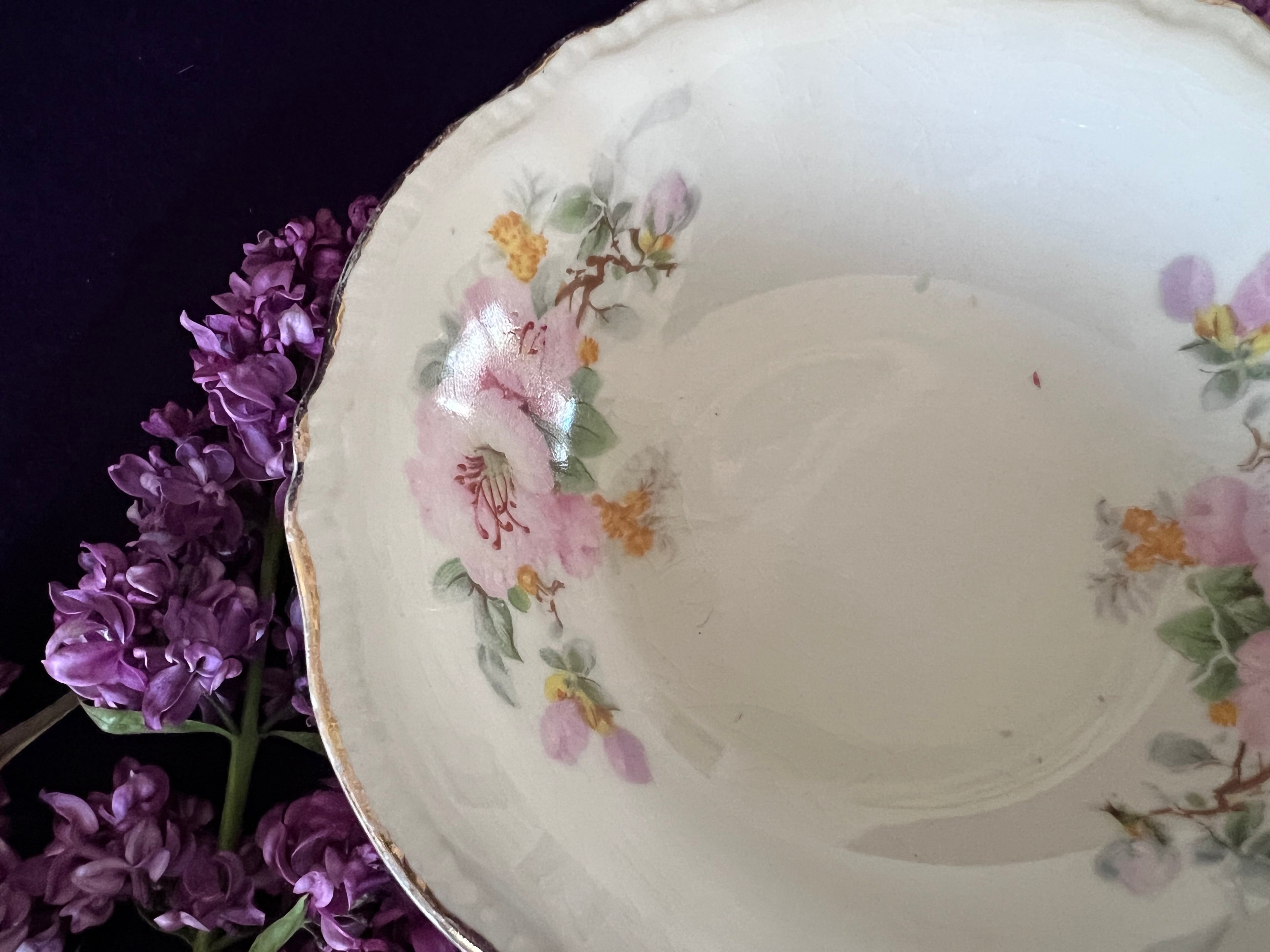 Vintage Sovereign Potters Apple Blossom Bowls - Set of 10 Fruit Nappies, Made in Canada Mid-Century Dessert Bowls, Scalloped Floral