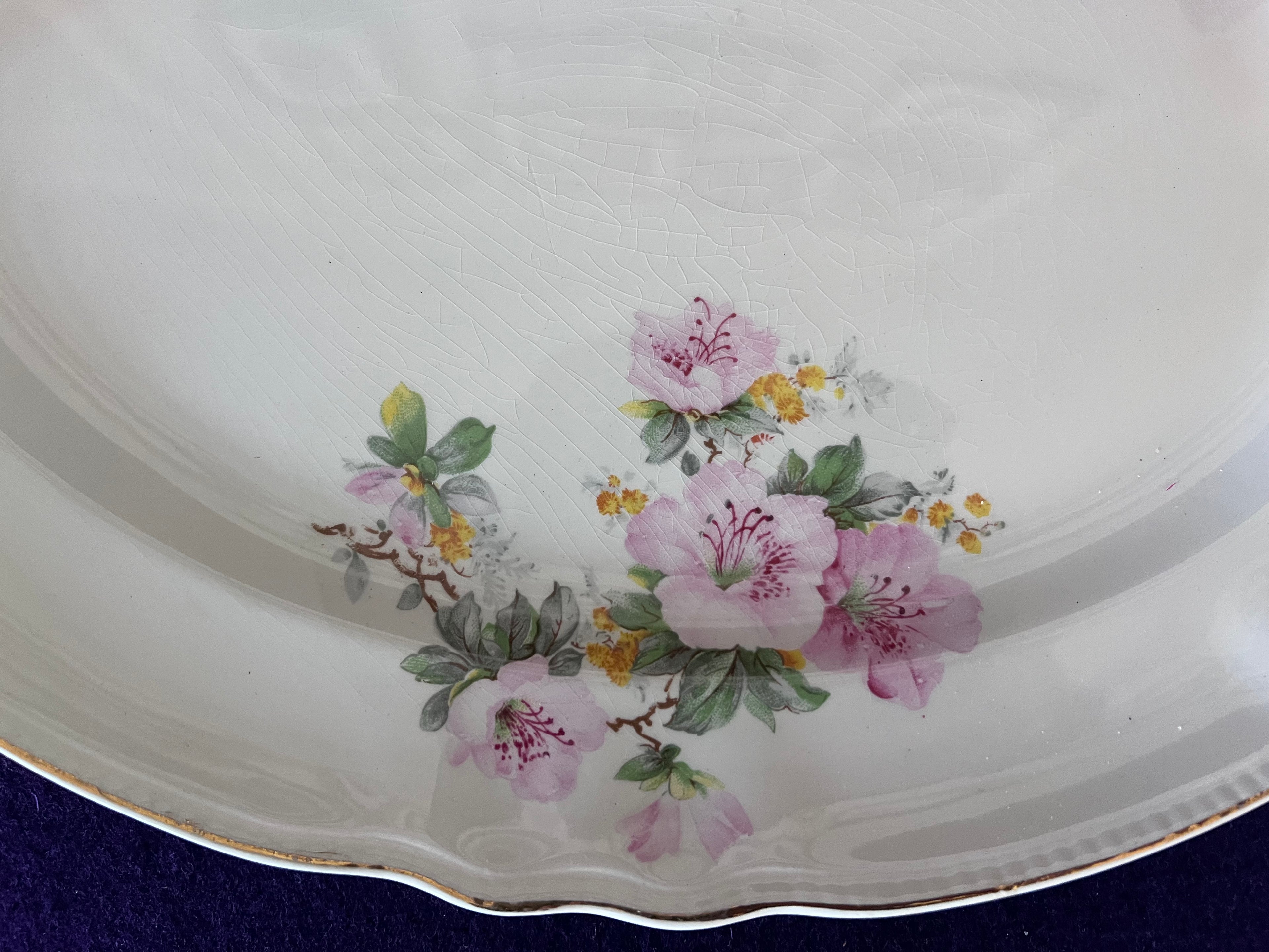 Large Vintage Sovereign Potters Apple Blossom Oval Platter, 14" Mid-Century Canadian Serving Dish, Romantic Vintage Garden Decor