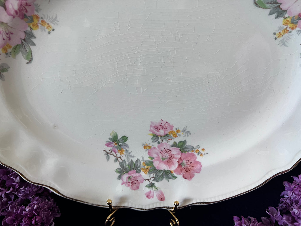 Vintage Sovereign Potters Apple Blossom Small Oval Platter, 12" Canadian Earthenware Meat Platter, Mid-Century Serving Board