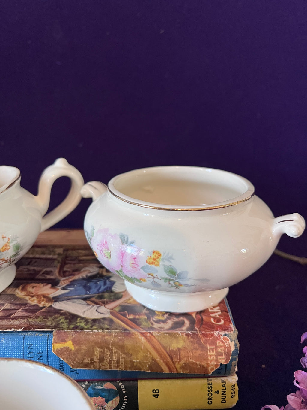 Vintage Sovereign Potters Apple Blossom Tea Set Trio — Creamer, Sugar Bowl & Teacup