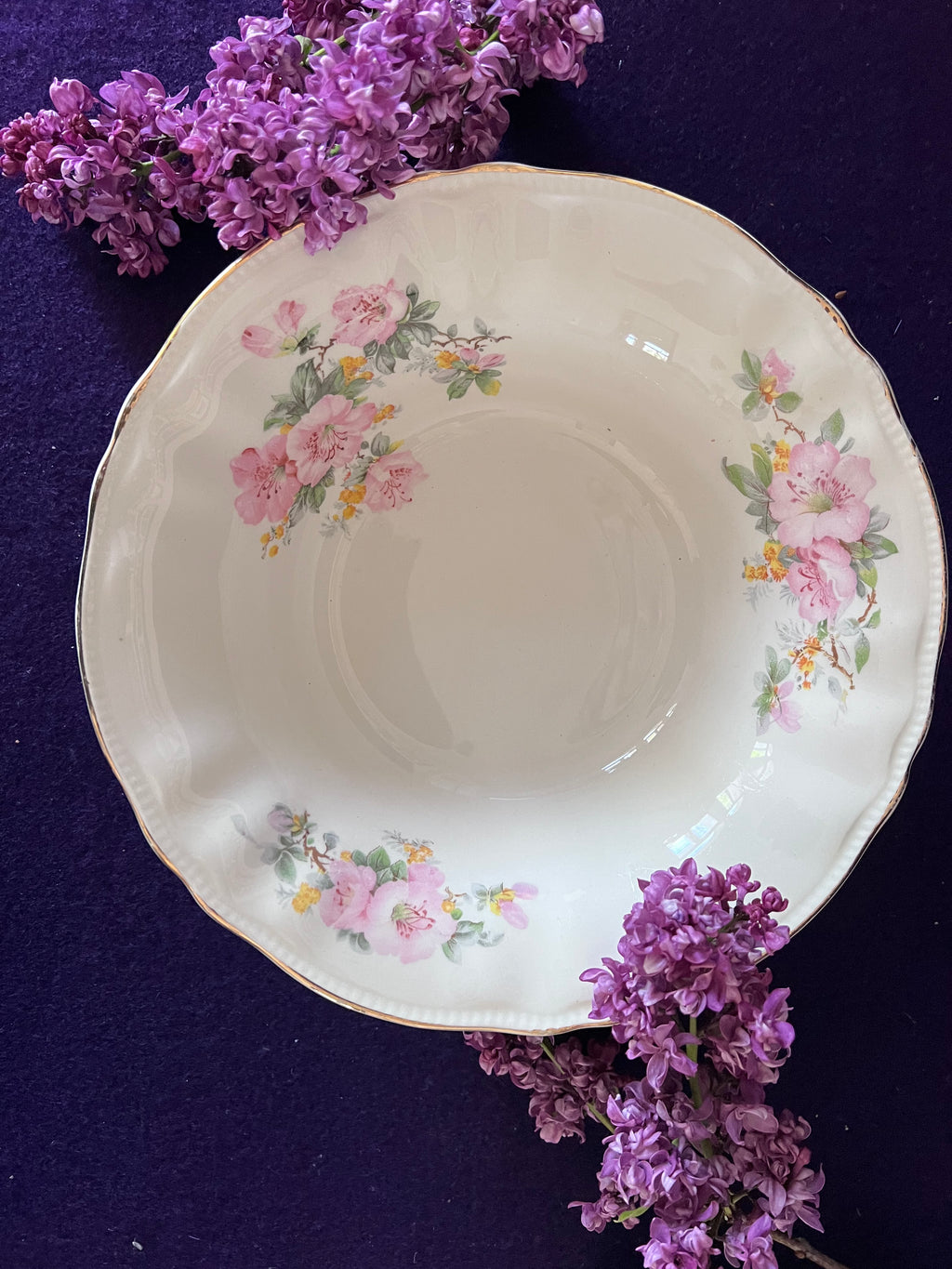 Vintage Sovereign Potters Apple Blossom Round Serving Bowls - Set of 3, Scalloped Canadian Earthenware Nesting Vegetable Bowls