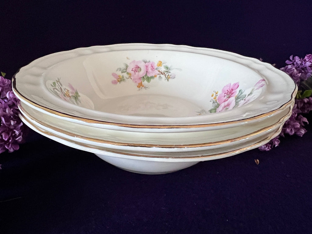 Vintage Sovereign Potters Apple Blossom Round Serving Bowls - Set of 3, Scalloped Canadian Earthenware Nesting Vegetable Bowls