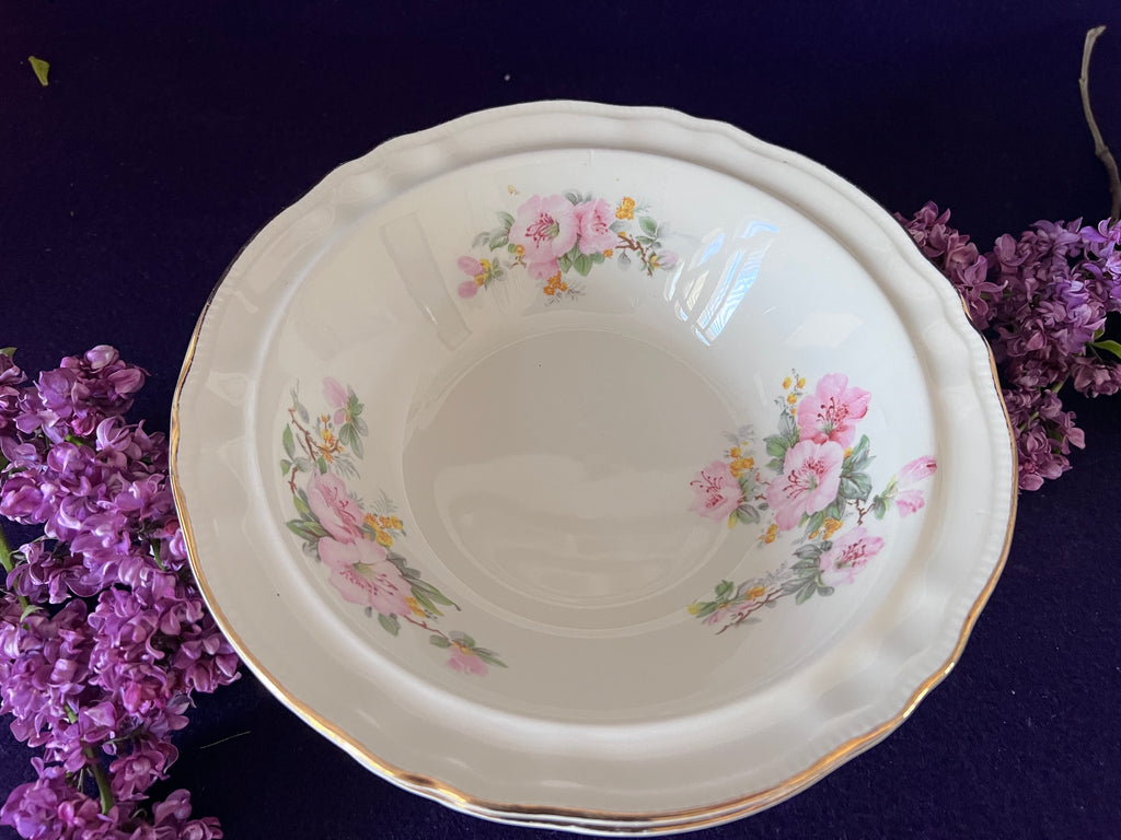Vintage Sovereign Potters Apple Blossom Round Serving Bowls - Set of 3, Scalloped Canadian Earthenware Nesting Vegetable Bowls