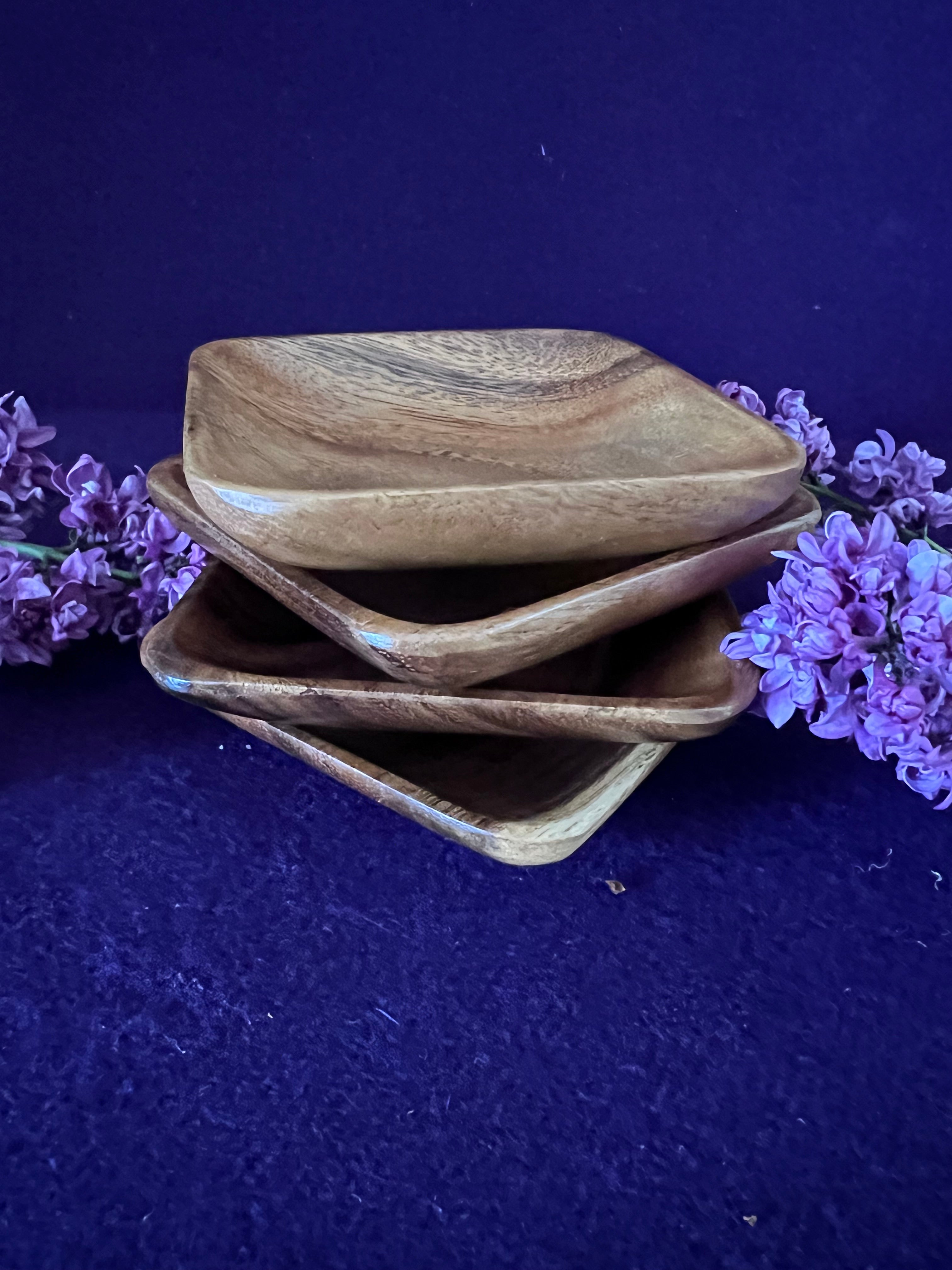Vintage Mid-Century Square Monkey Pod Wood Bowls – Set of 4