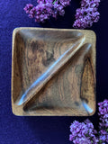 Vintage Hand-Carved Monkey Pod Wood Divided Square Serving Dish