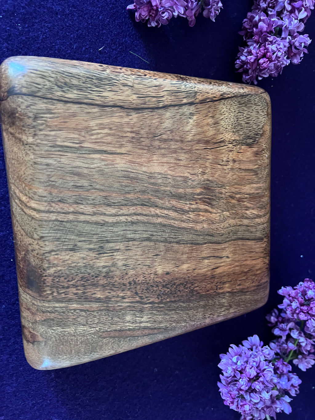Vintage Hand-Carved Monkey Pod Wood Divided Square Serving Dish