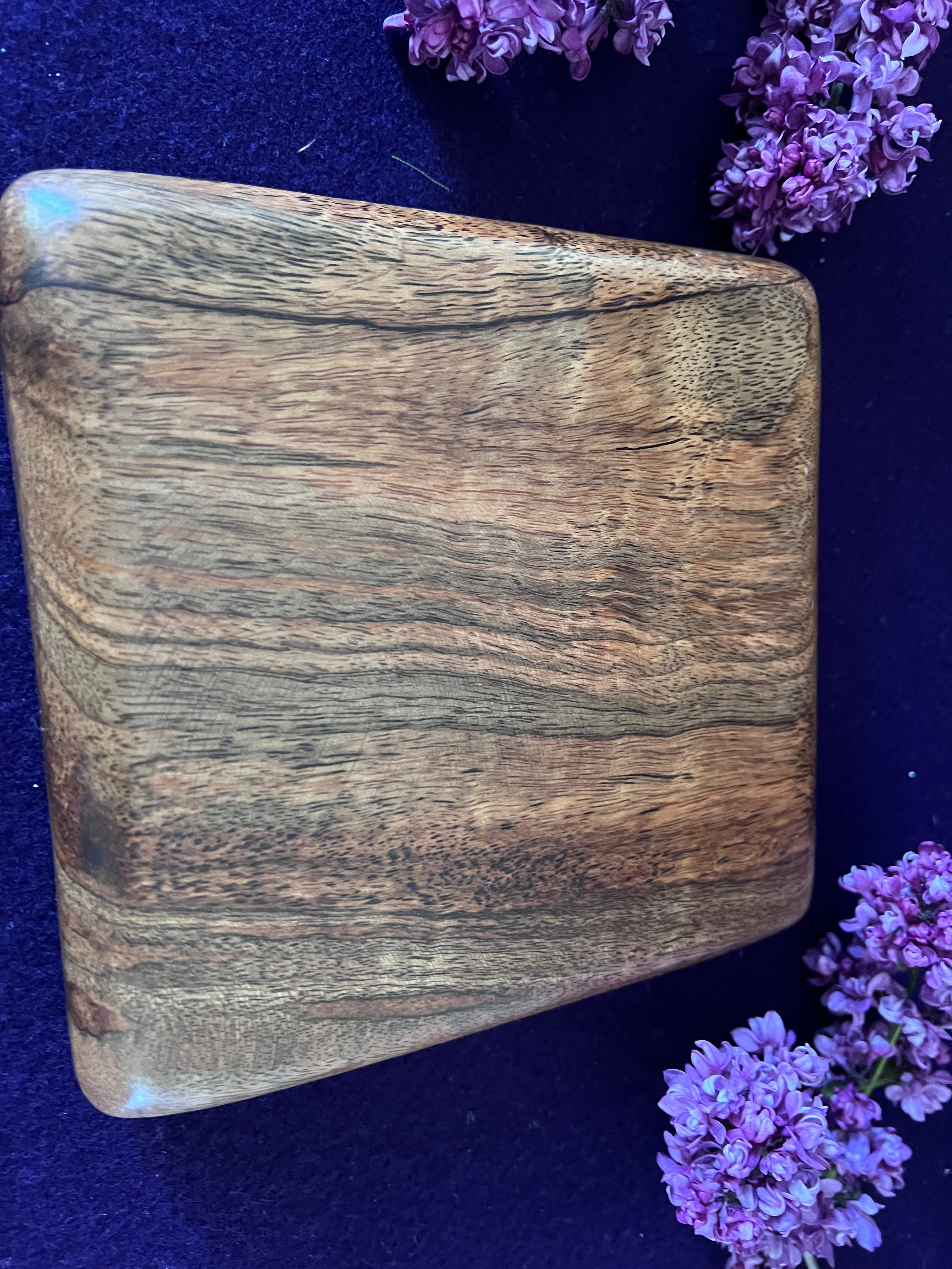 Vintage Hand-Carved Monkey Pod Wood Divided Square Serving Dish