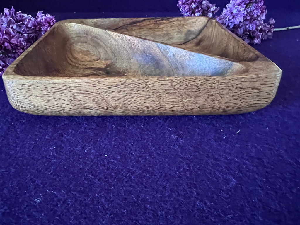 Vintage Hand-Carved Monkey Pod Wood Divided Square Serving Dish