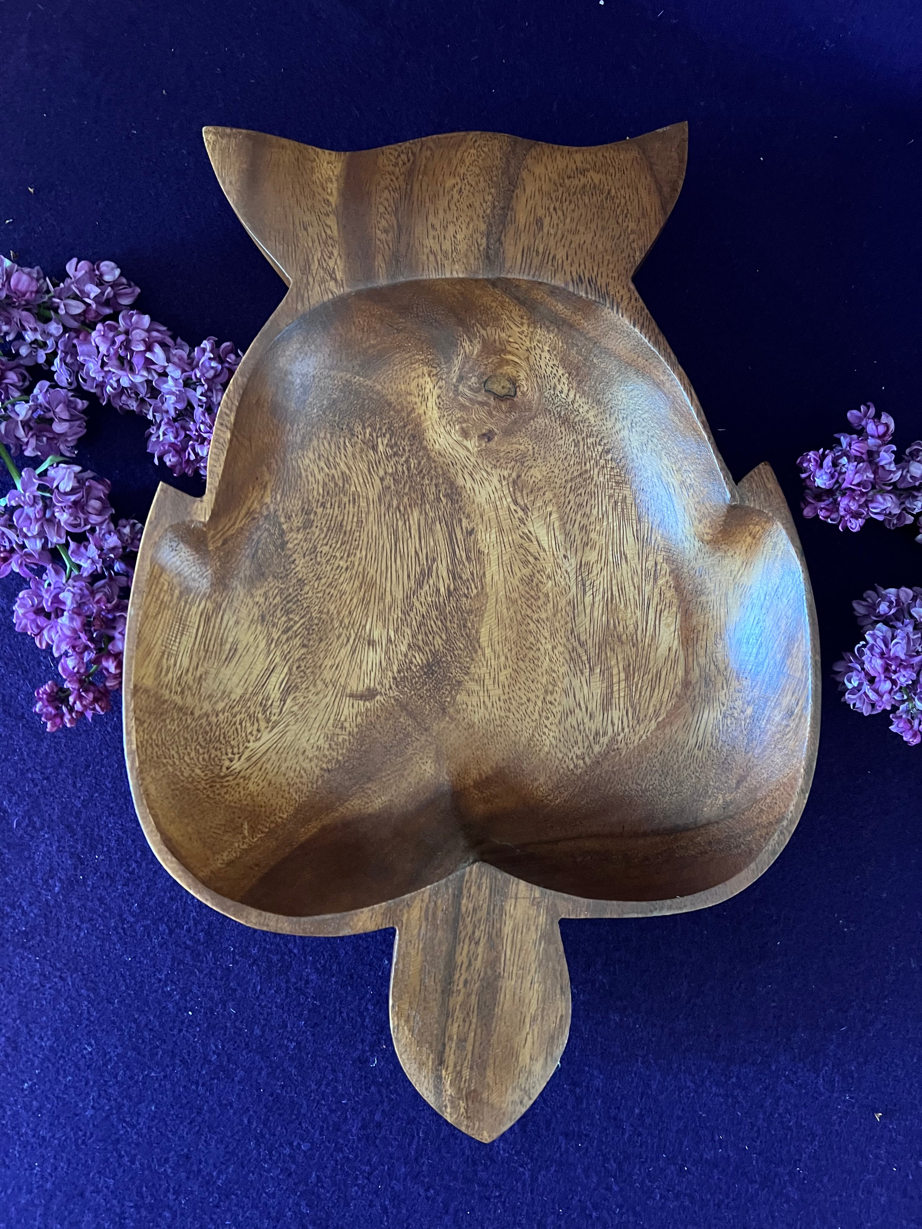 Mid-Century Vintage Hand-Carved Monkey Pod Wood Turtle Serving Dish / Catchall 🐢