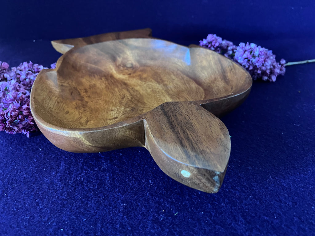 Mid-Century Vintage Hand-Carved Monkey Pod Wood Turtle Serving Dish / Catchall 🐢