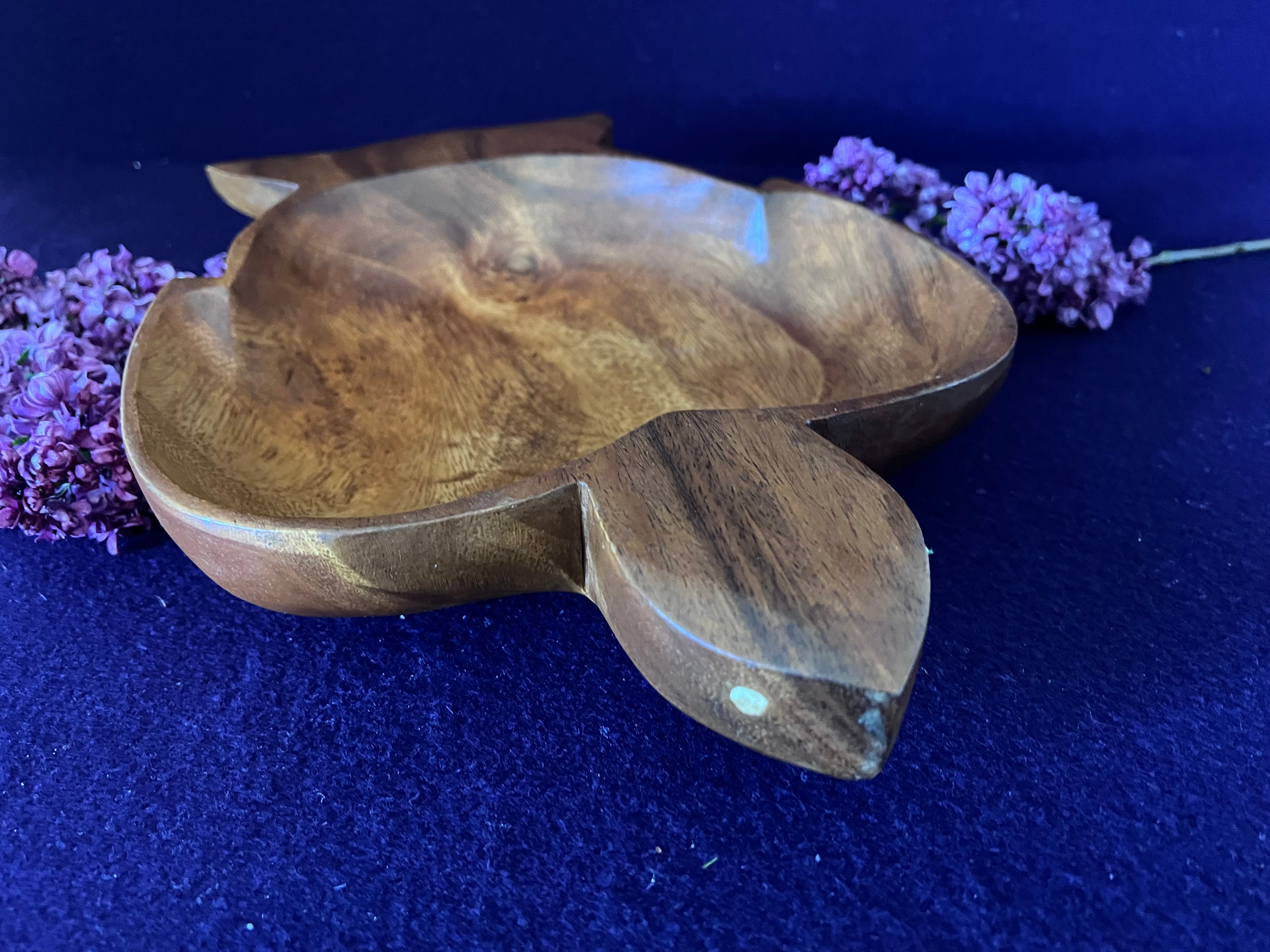 Mid-Century Vintage Hand-Carved Monkey Pod Wood Turtle Serving Dish / Catchall 🐢