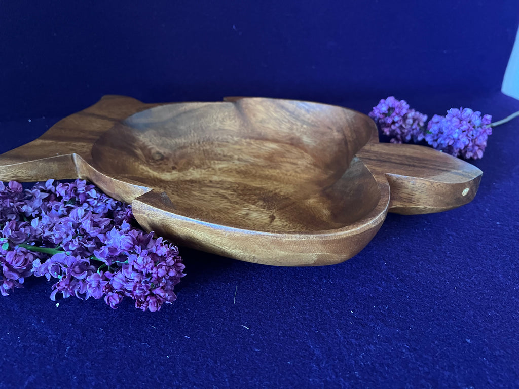 Mid-Century Vintage Hand-Carved Monkey Pod Wood Turtle Serving Dish / Catchall 🐢