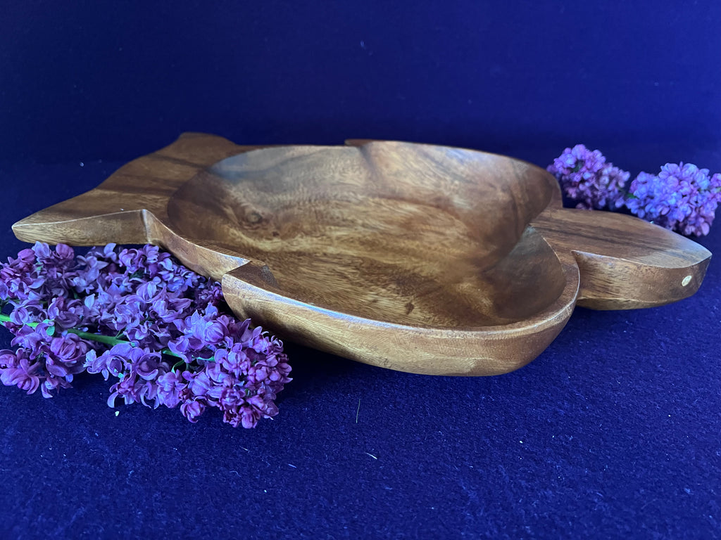 Mid-Century Vintage Hand-Carved Monkey Pod Wood Turtle Serving Dish / Catchall 🐢