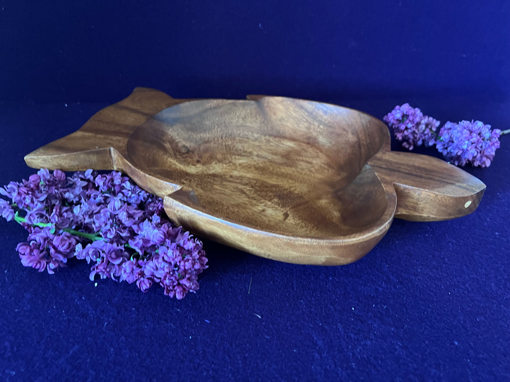 Mid-Century Vintage Hand-Carved Monkey Pod Wood Turtle Serving Dish / Catchall 🐢