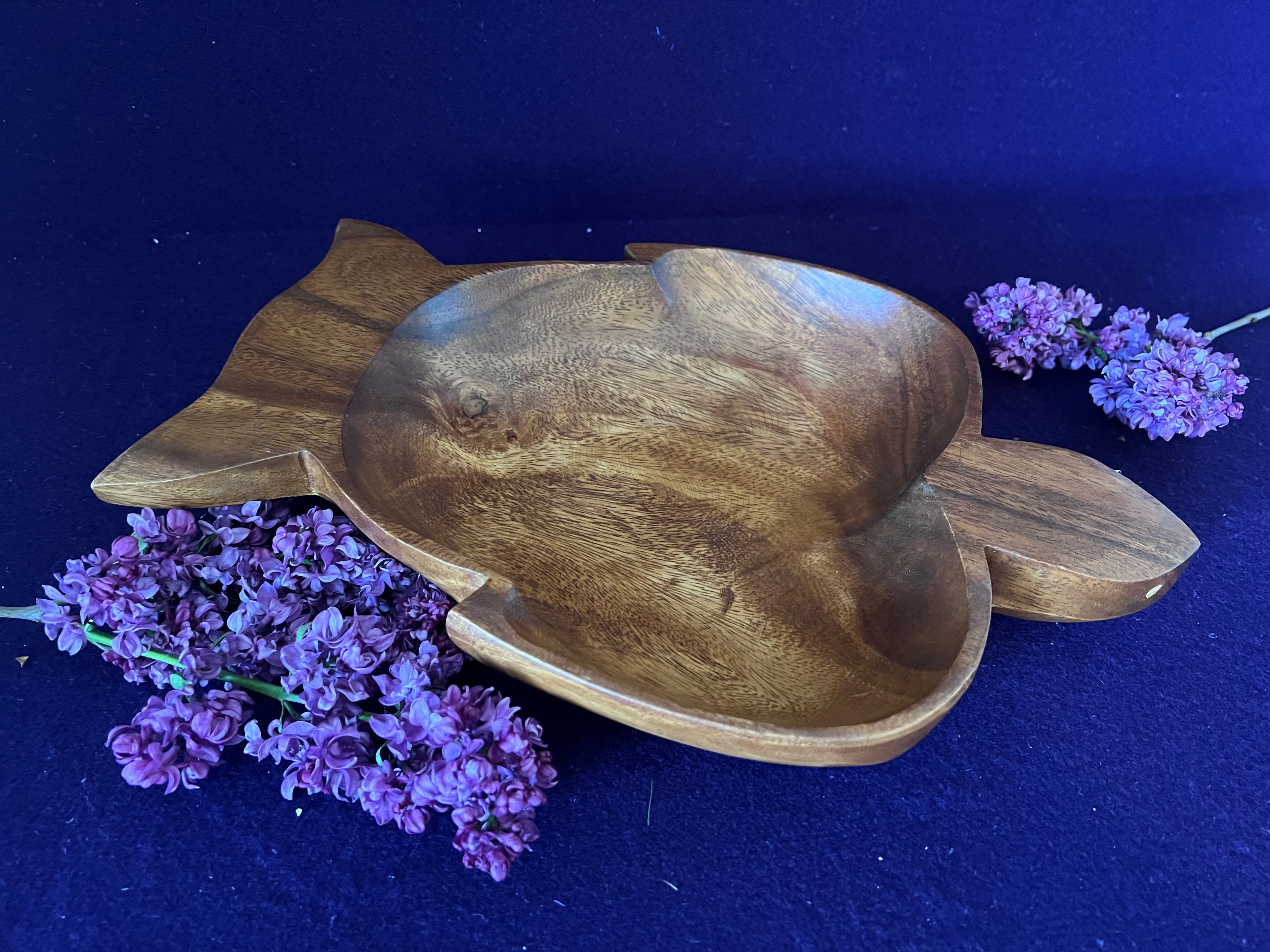 Mid-Century Vintage Hand-Carved Monkey Pod Wood Turtle Serving Dish / Catchall 🐢