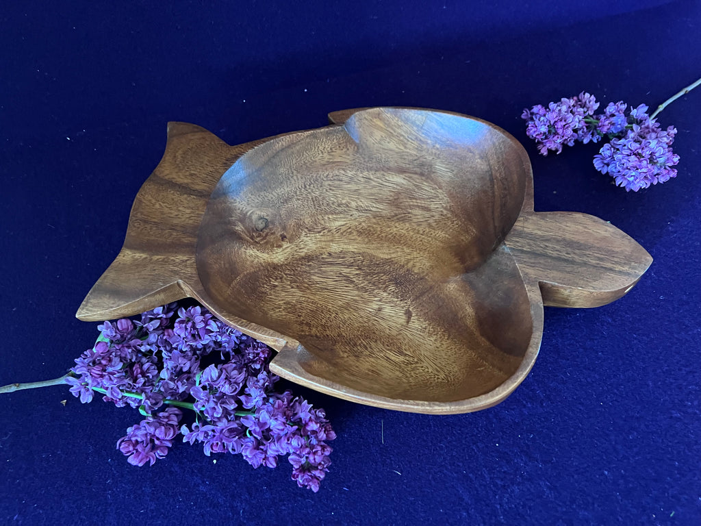 Mid-Century Vintage Hand-Carved Monkey Pod Wood Turtle Serving Dish / Catchall 🐢